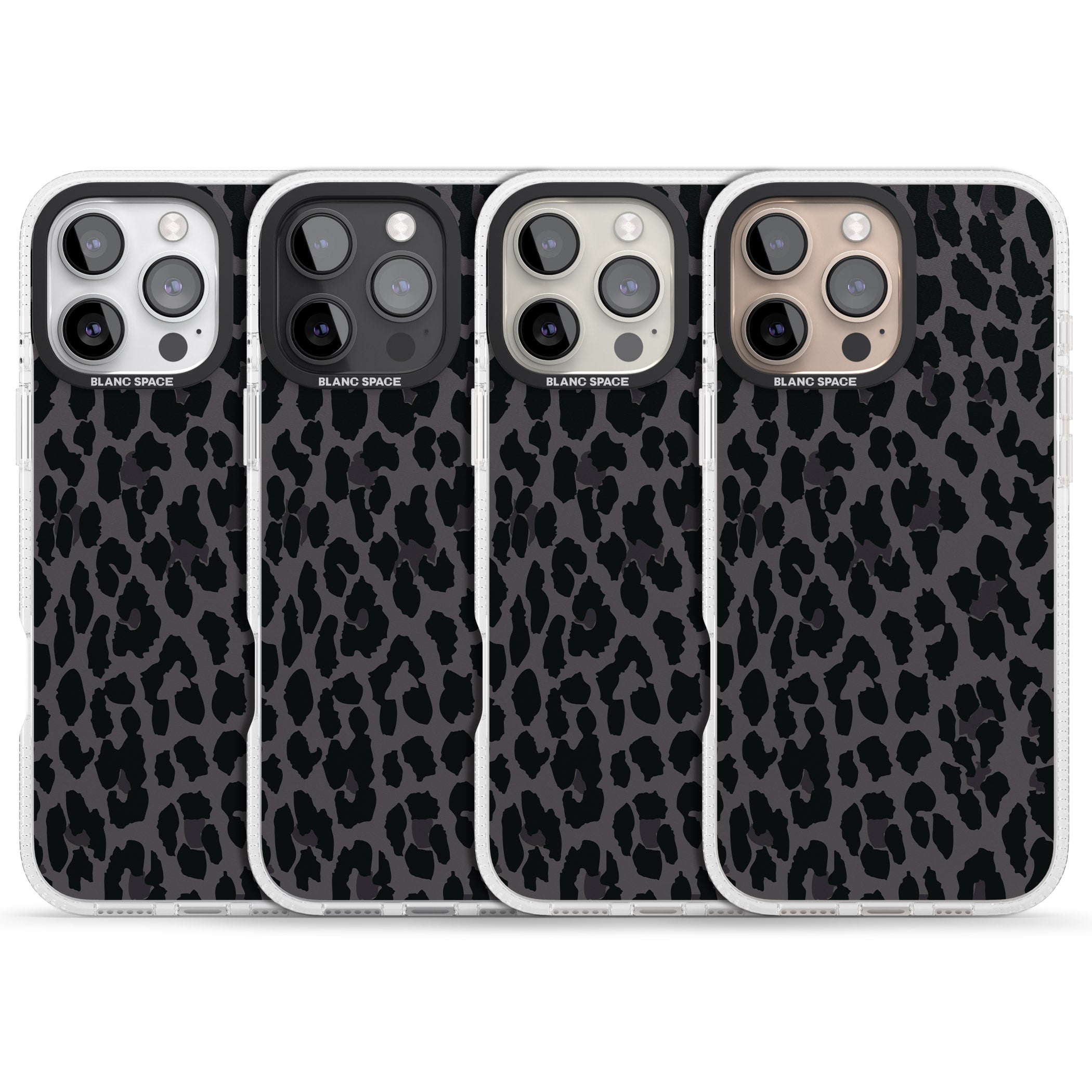 Dark Animal Print Pattern Large Leopard iPhone 16 Pro Max / 16 Pro Clear Case Impact Air - Blanc Space