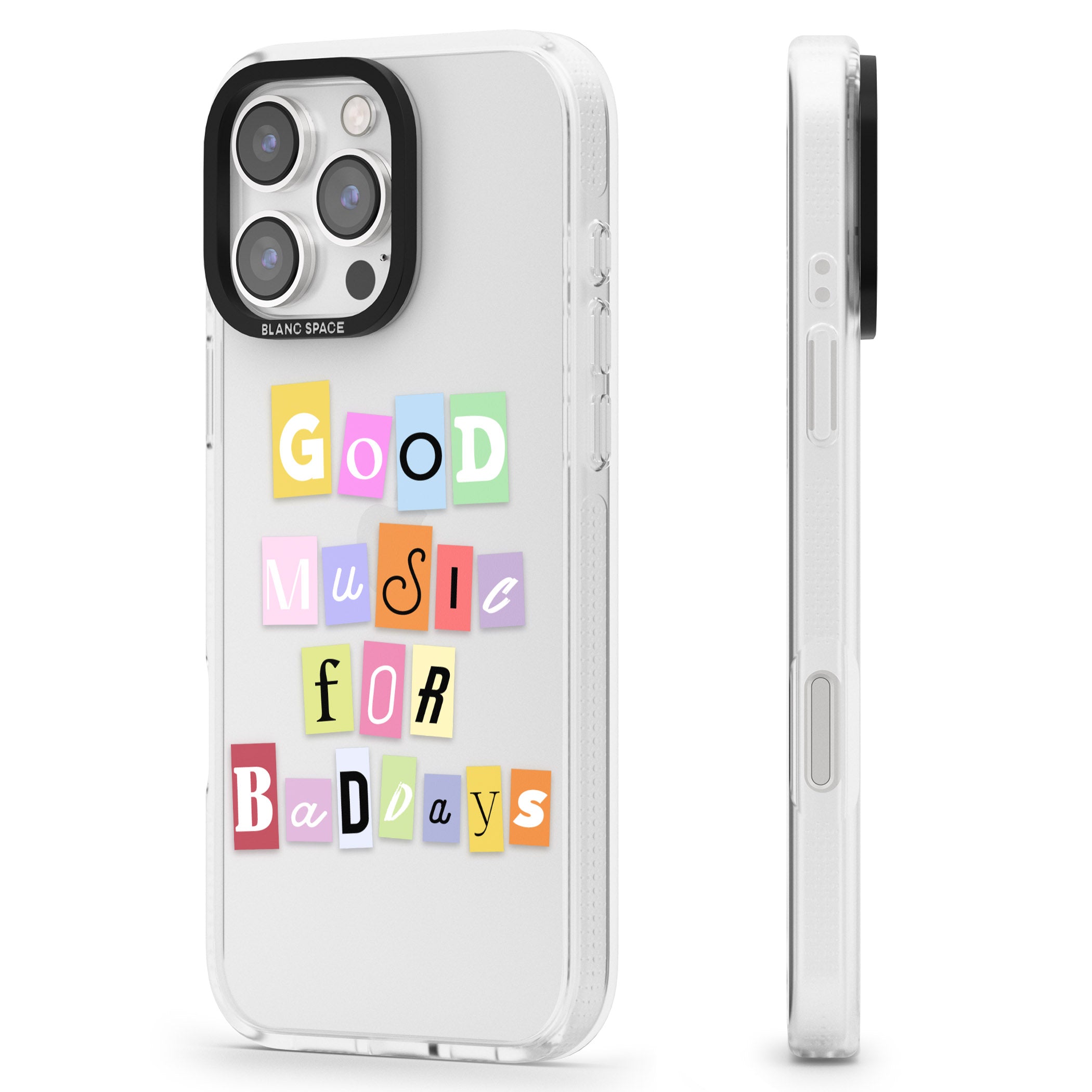 Good Music For Bad Days iPhone 16 Pro Max / 16 Pro Clear Case Impact Air - Blanc Space
