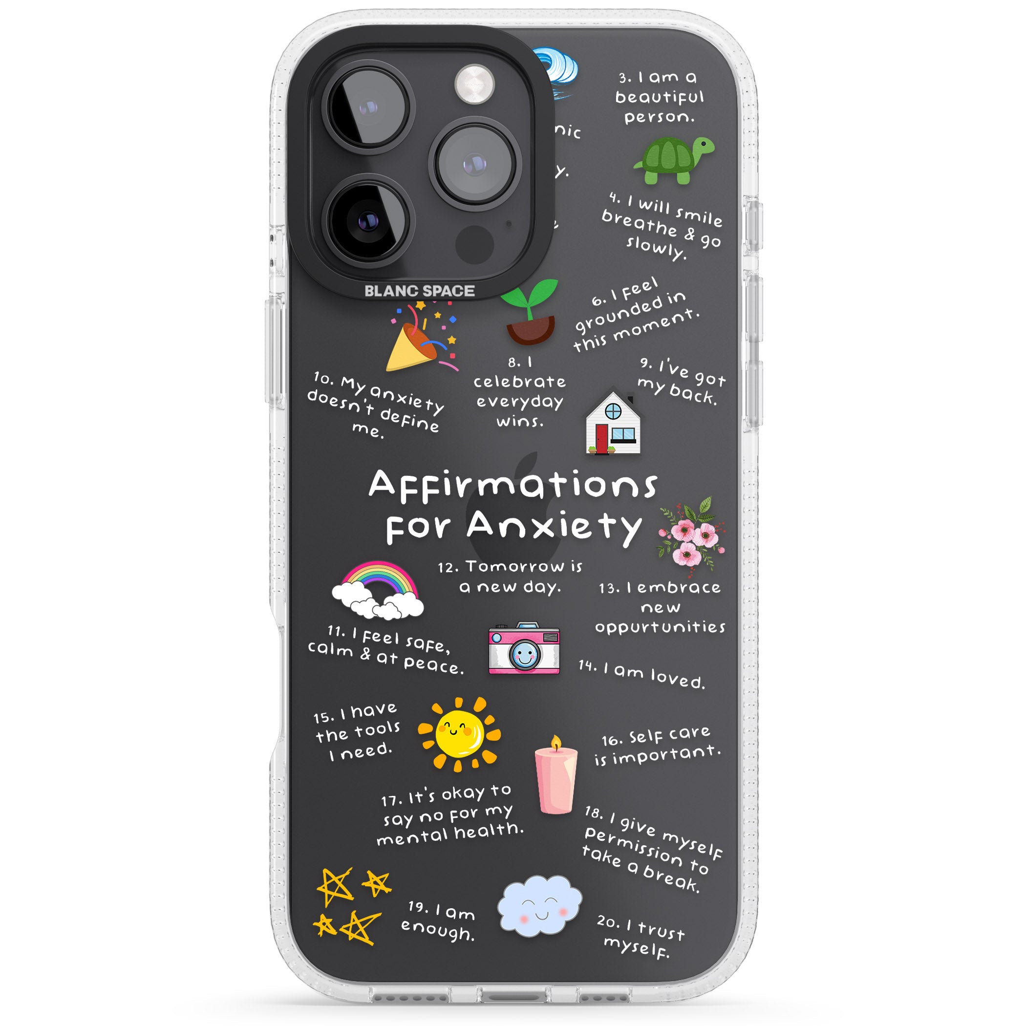 Anxiety White Text iPhone 16 Pro Max / 16 Pro Clear Case Impact Air - Blanc Space