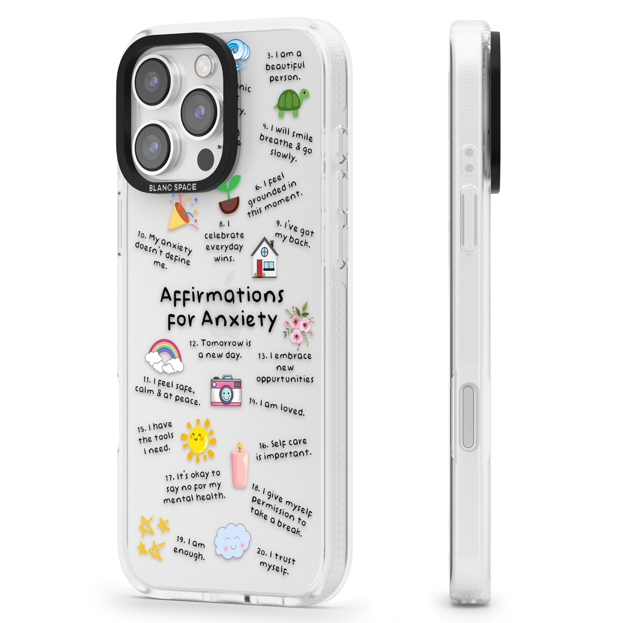 Anxiety Black Text iPhone 16 Pro Max / 16 Pro Clear Case Impact Air - Blanc Space