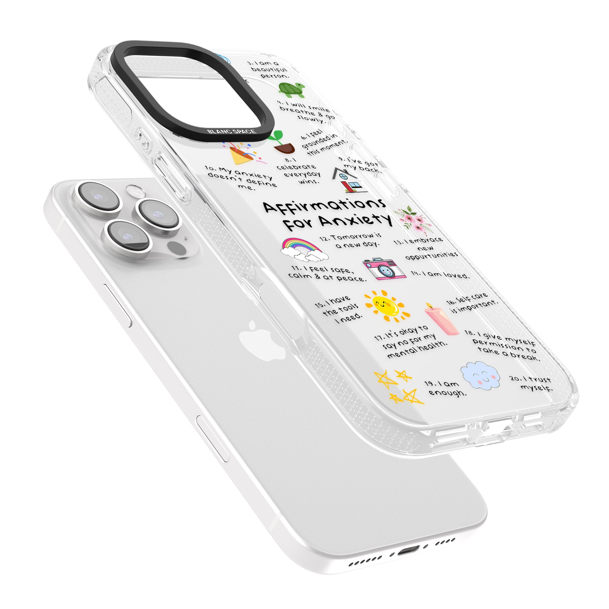 Anxiety Black Text iPhone 16 Pro Max / 16 Pro Clear Case Impact Air - Blanc Space