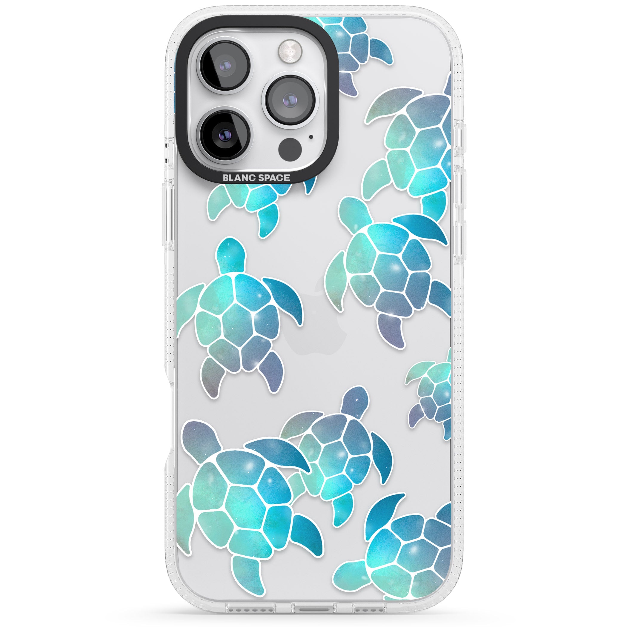 Aqua Space Turtles iPhone 16 Pro Max / 16 Pro Clear Case Impact Air - Blanc Space