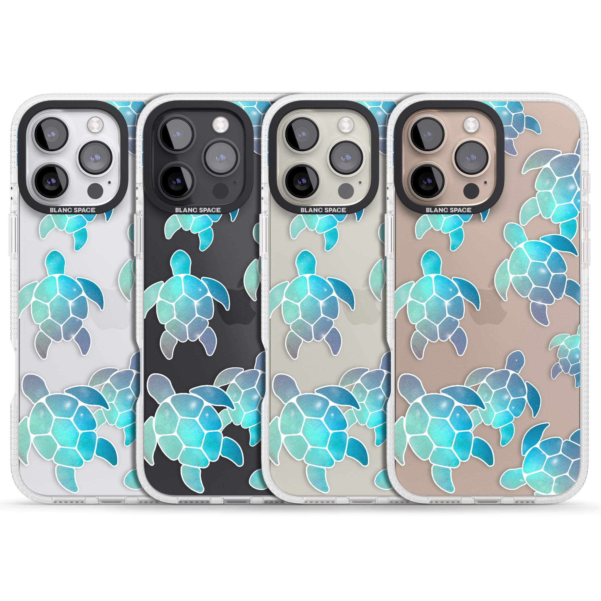 Aqua Space Turtles iPhone 16 Pro Max / 16 Pro Clear Case Impact Air - Blanc Space