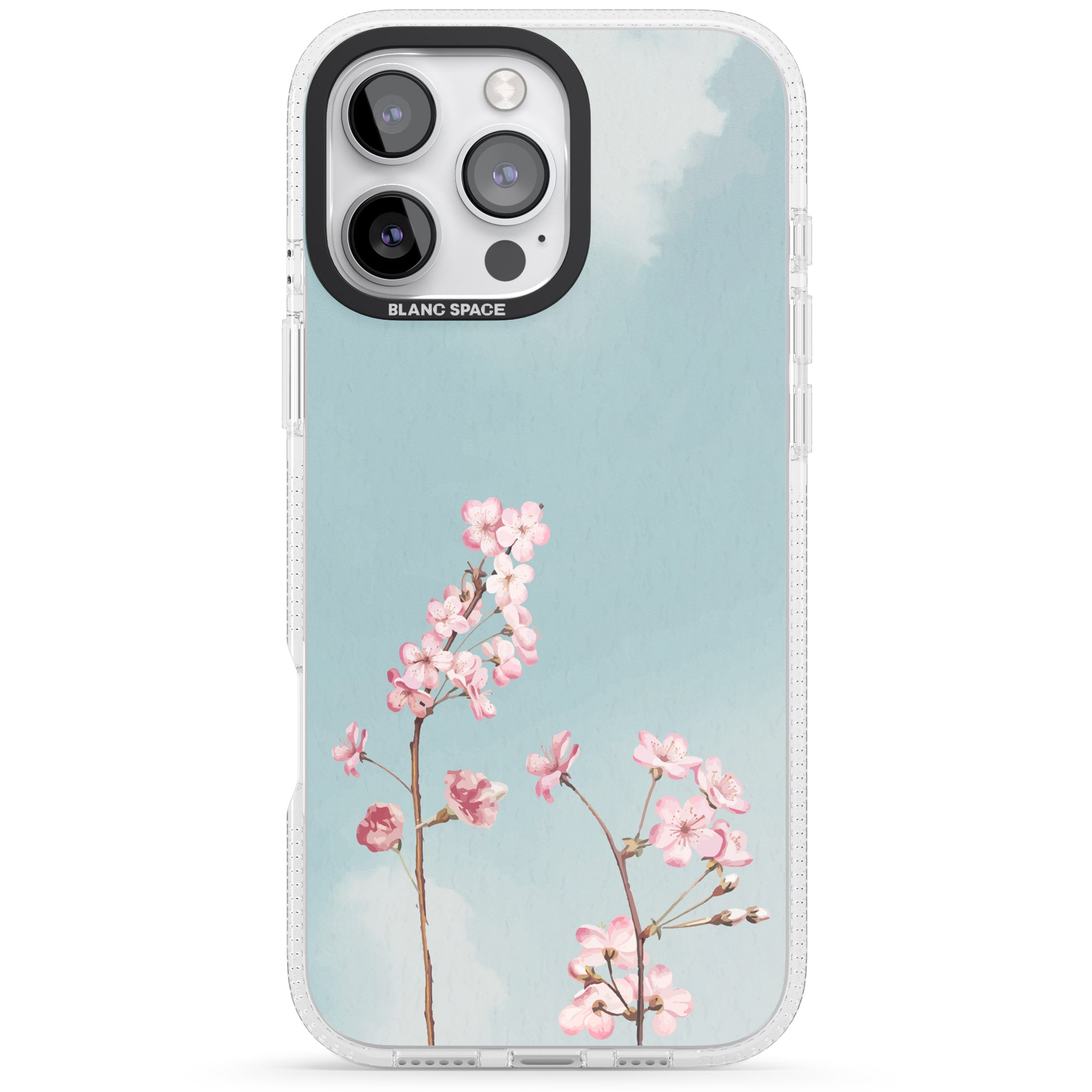 Blossom Flower Sky iPhone 16 Pro Max / 16 Pro Clear Case Impact Air - Blanc Space