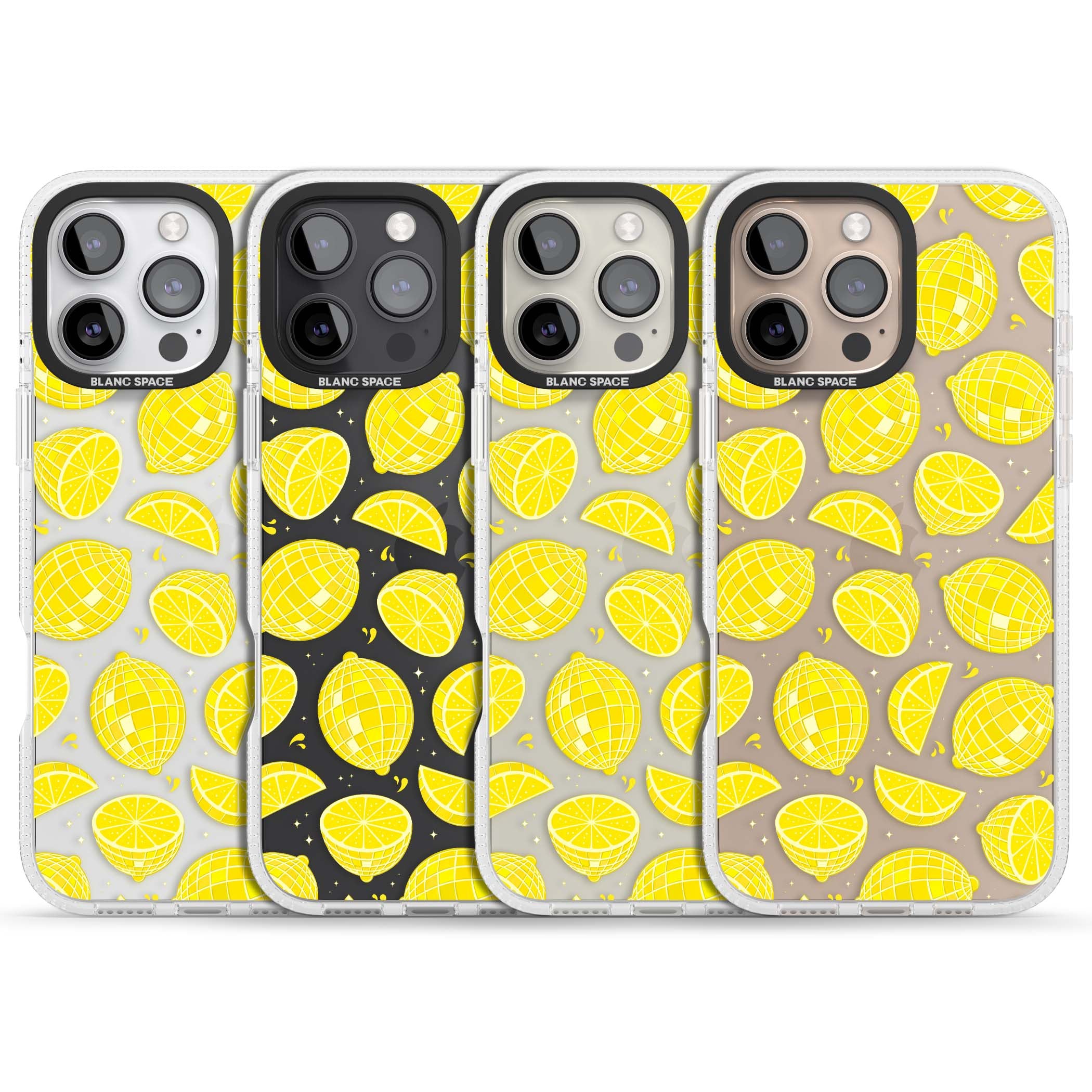 Disco Lemons citrus iPhone case featuring mirrorball lemons, sliced fruit and sparkle accents | Clear Case Impact Air case for iPhone 16 Pro, iPhone 16 Pro Max