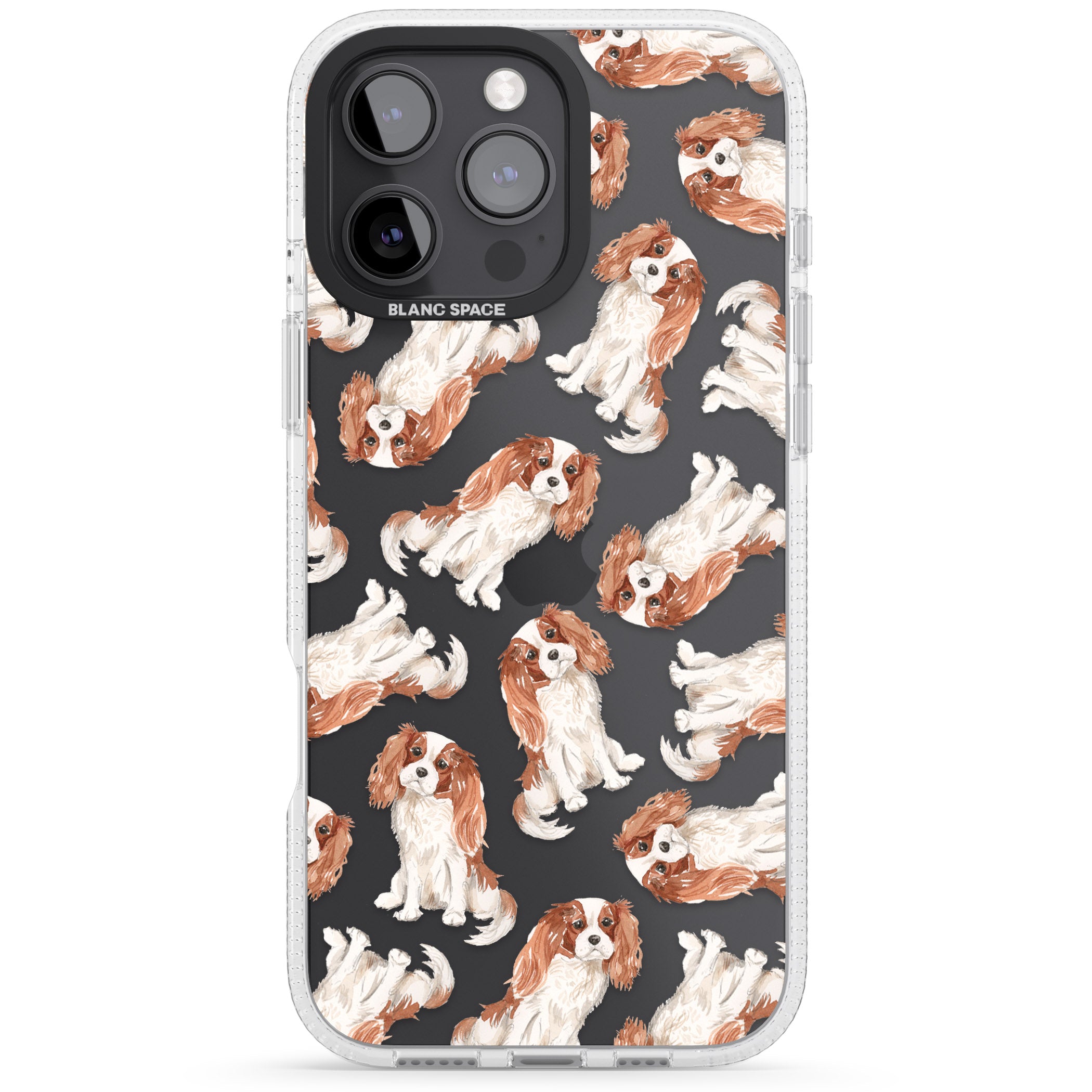Cavalier King Charles Spaniel Dog Pattern iPhone 16 Pro Max / 16 Pro Clear Case Impact Air - Blanc Space