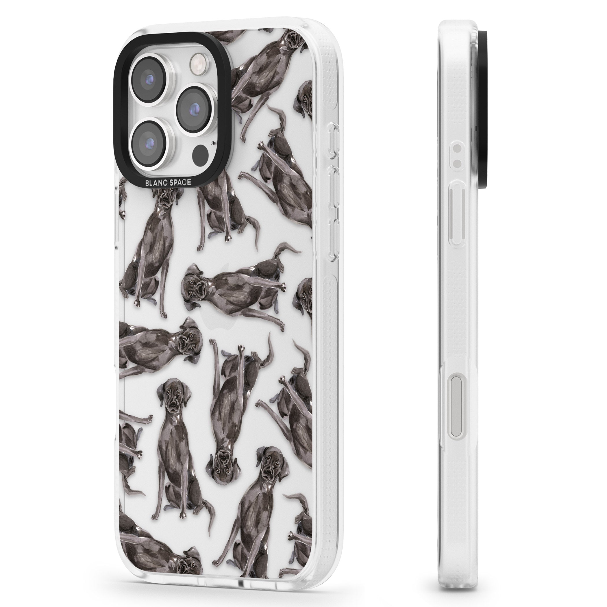 Black Labrador Watercolour Dog Pattern iPhone 16 Pro Max / 16 Pro Clear Case Impact Air - Blanc Space