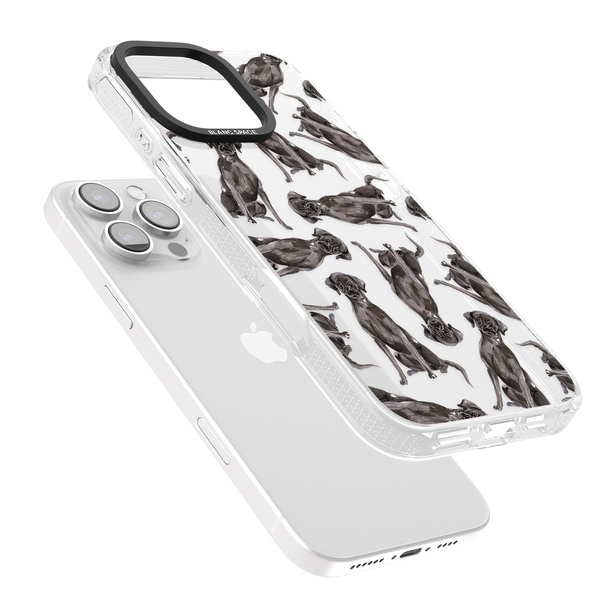 Black Labrador Watercolour Dog Pattern iPhone 16 Pro Max / 16 Pro Clear Case Impact Air - Blanc Space