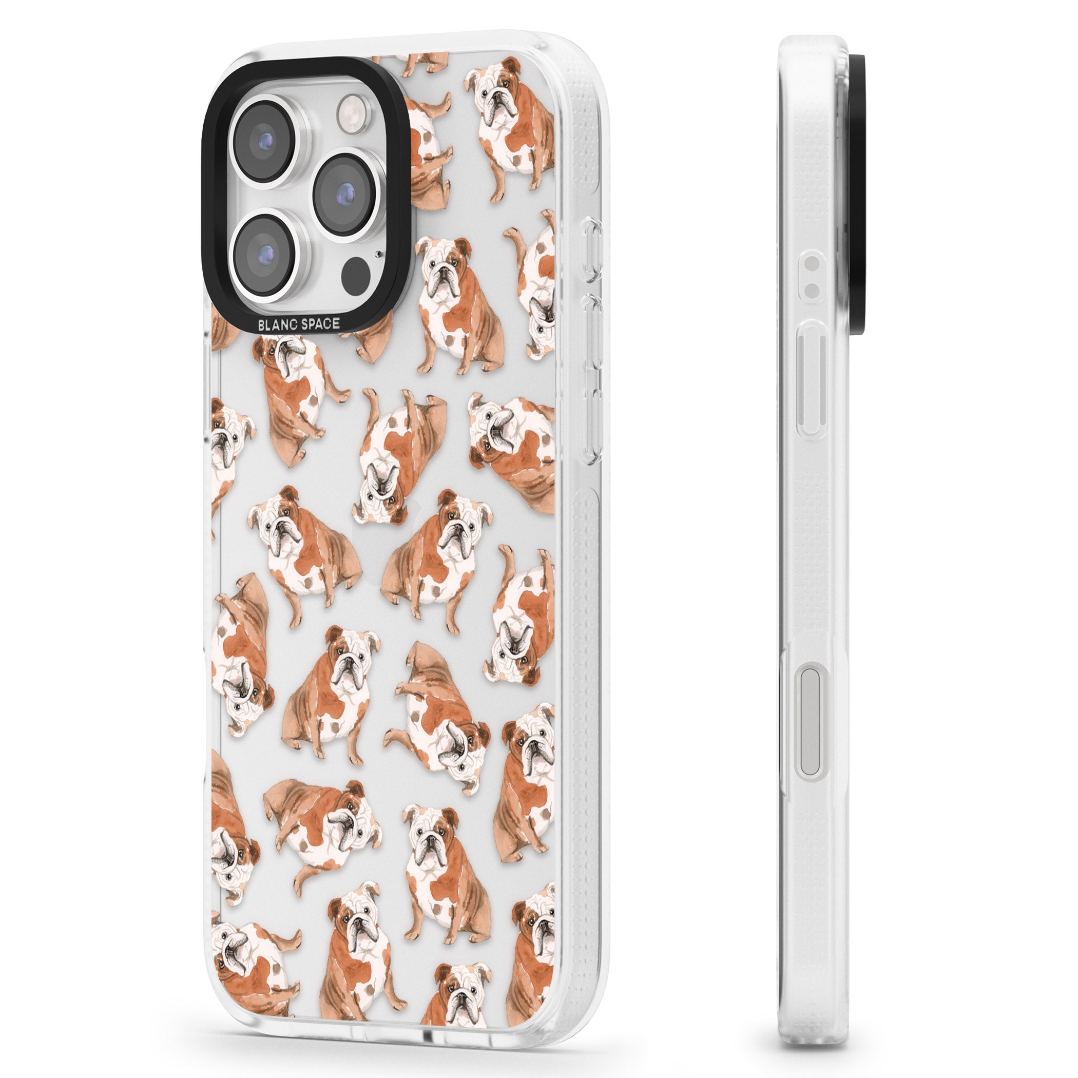 English Bulldog Watercolour Dog Pattern iPhone 16 Pro Max / 16 Pro Clear Case Impact Air - Blanc Space