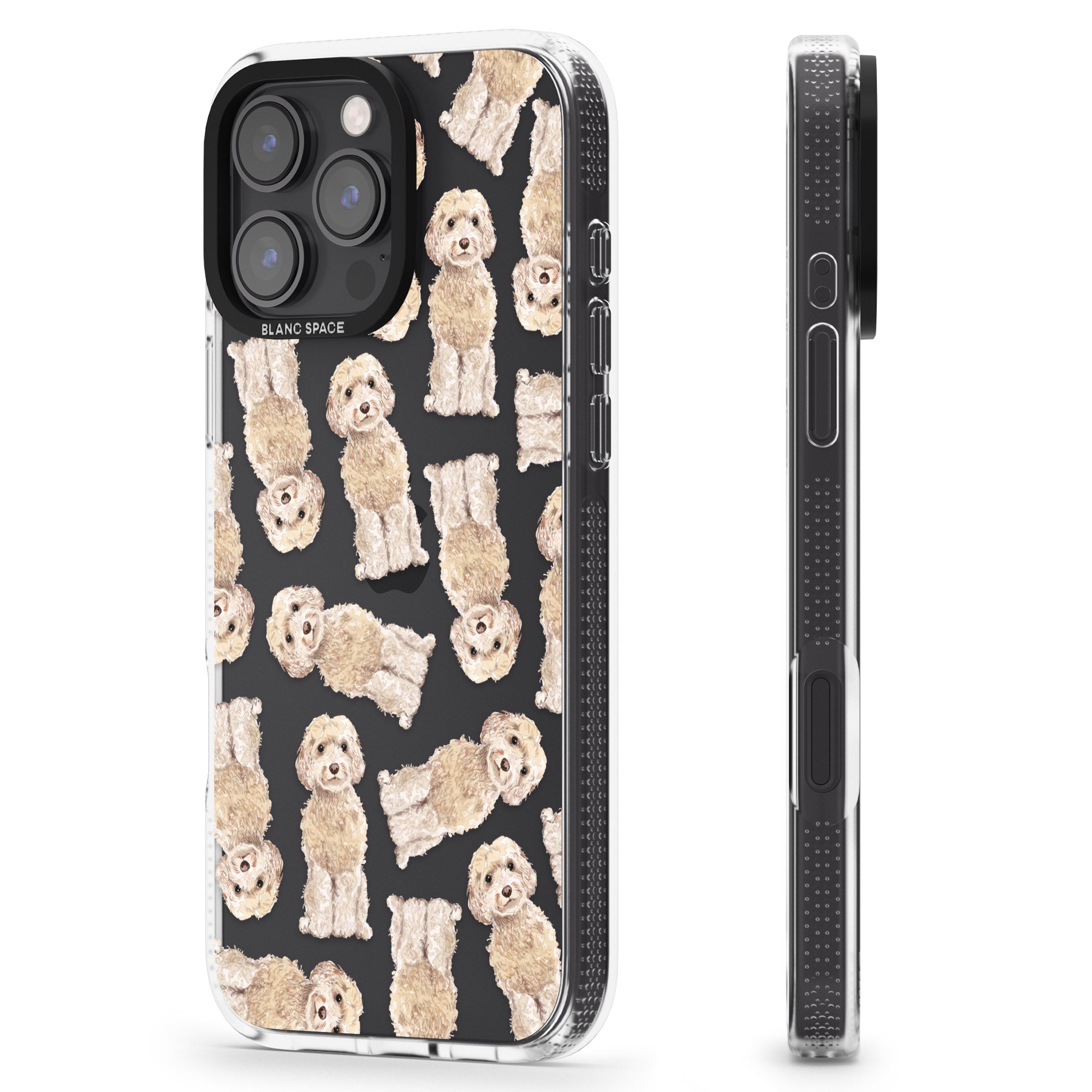 Cockapoo (Champagne) Watercolour Dog Pattern iPhone 16 Pro Max / 16 Pro Clear Case Impact Air - Blanc Space