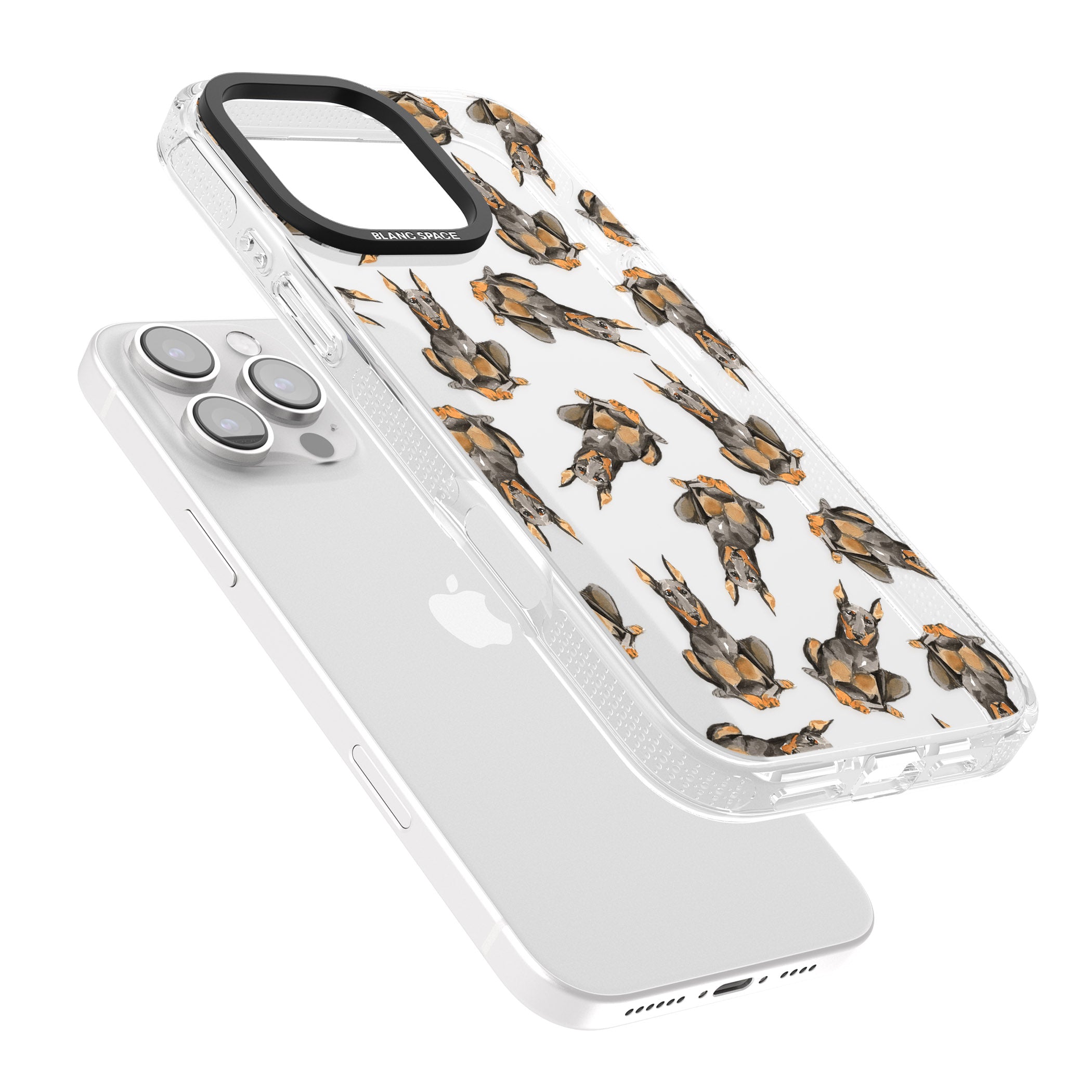 Doberman Watercolour Dog Pattern iPhone 16 Pro Max / 16 Pro Clear Case Impact Air - Blanc Space