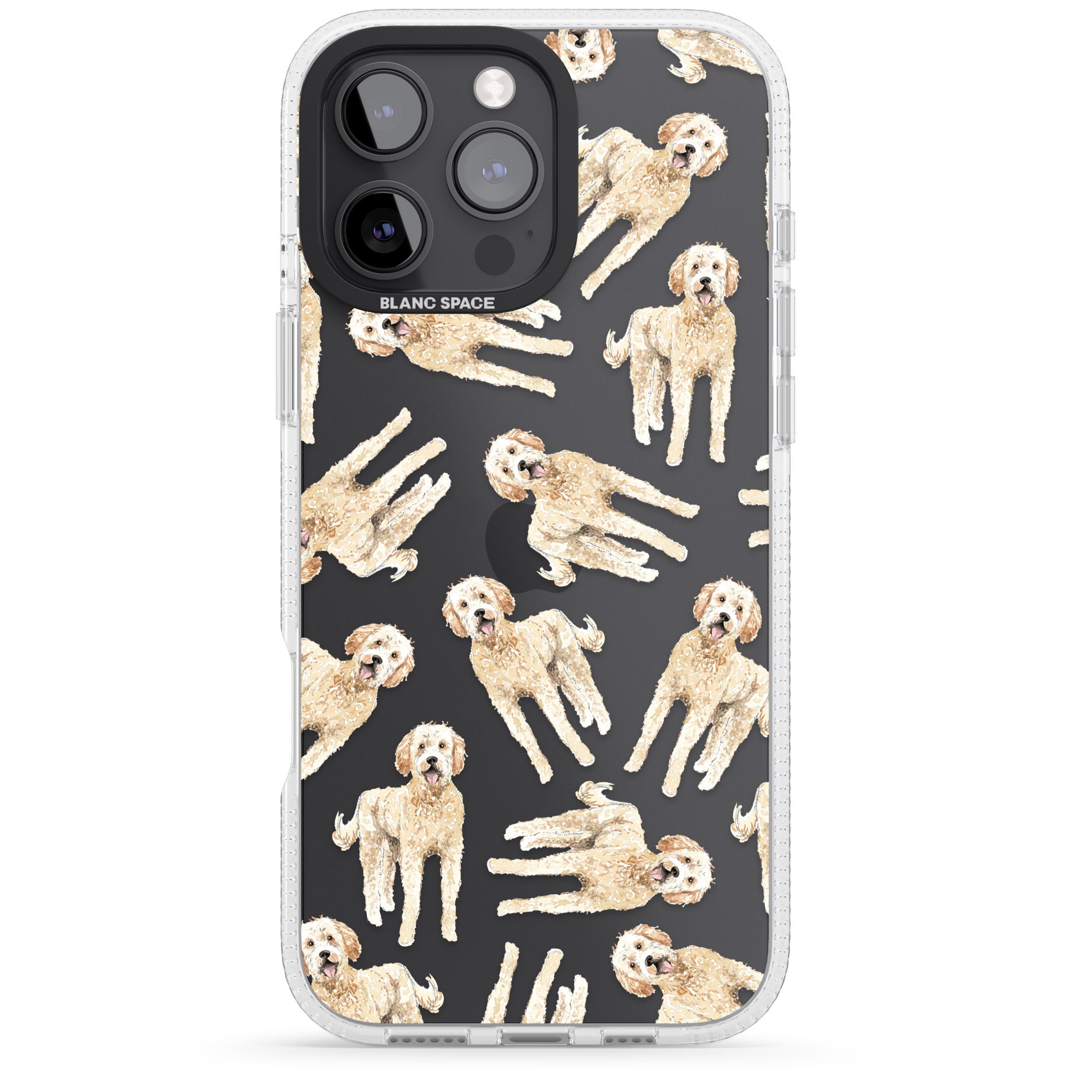 Goldendoodle Watercolour Dog Pattern iPhone 16 Pro Max / 16 Pro Clear Case Impact Air - Blanc Space
