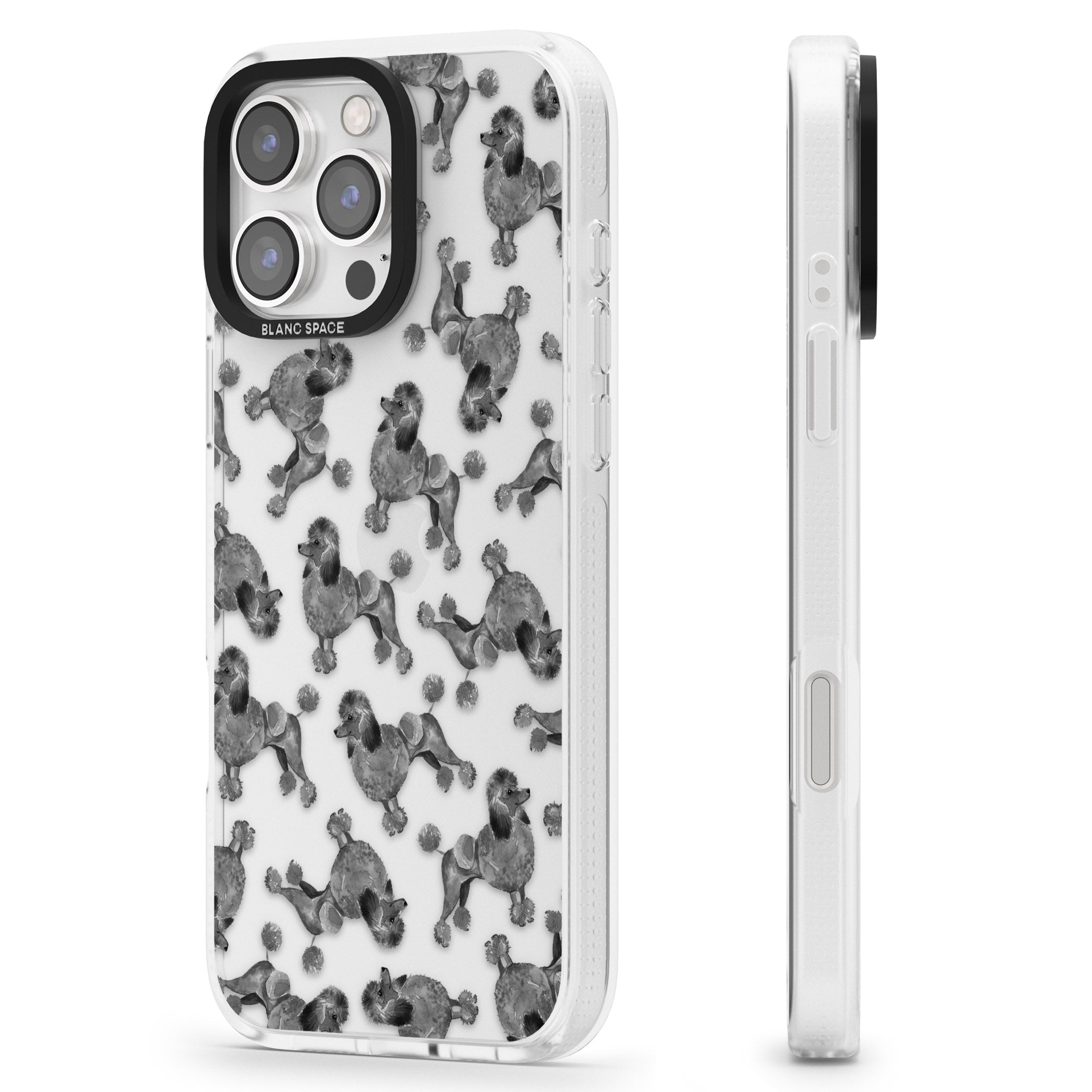 Poodle (Black) Watercolour Dog Pattern iPhone 16 Pro Max / 16 Pro Clear Case Impact Air - Blanc Space