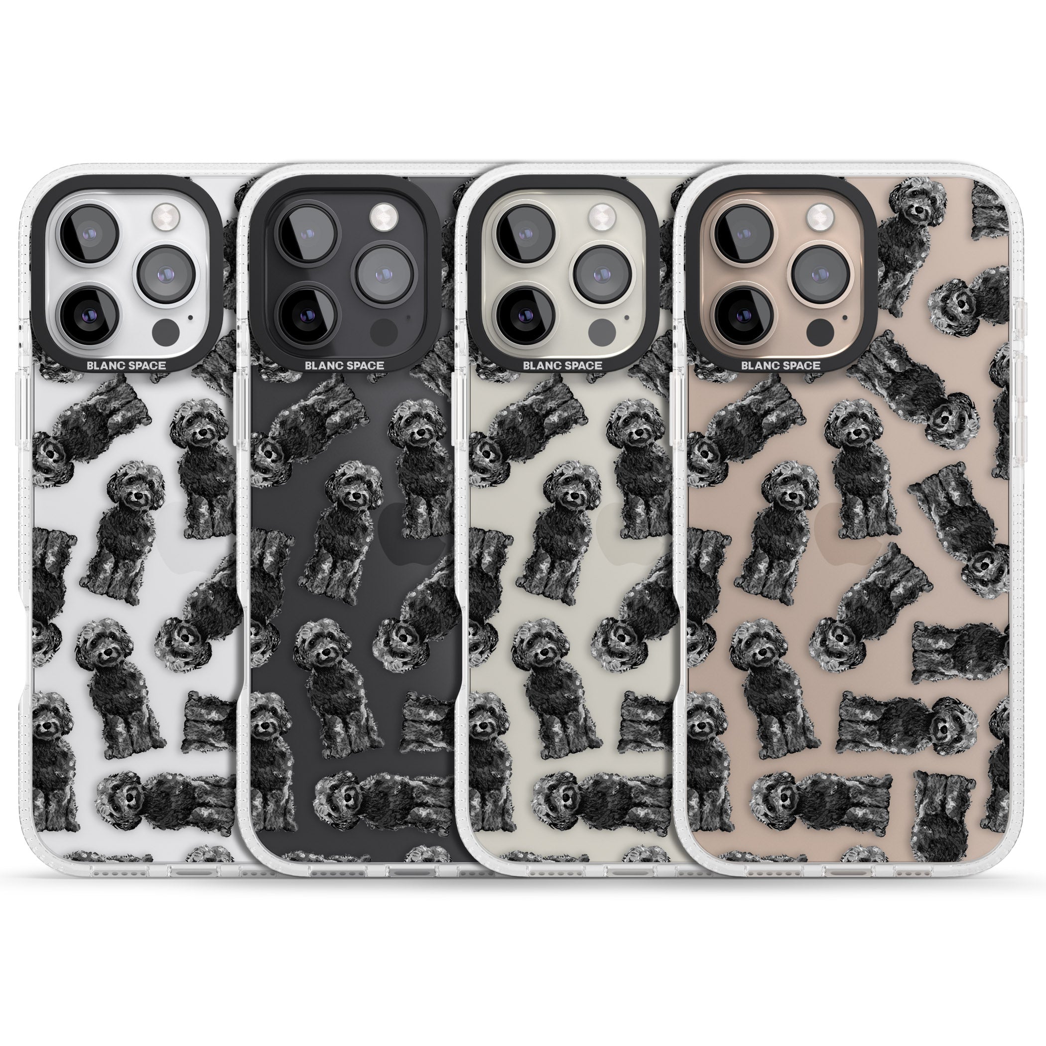Cockapoo (Black) Watercolour Dog Pattern iPhone 16 Pro Max / 16 Pro Clear Case Impact Air - Blanc Space