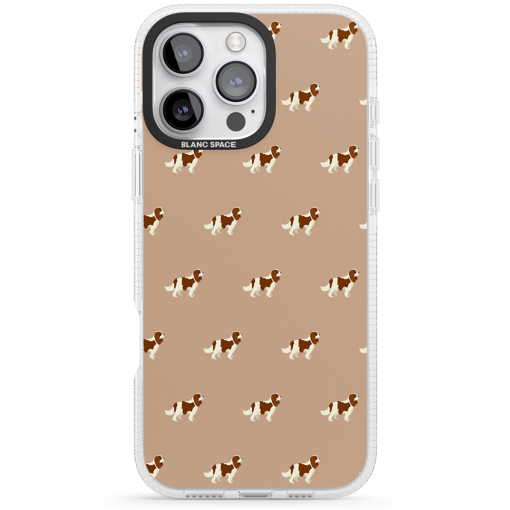 Cavalier King Charles Spaniel Pattern iPhone 16 Pro Max / 16 Pro Clear Case Impact Air - Blanc Space