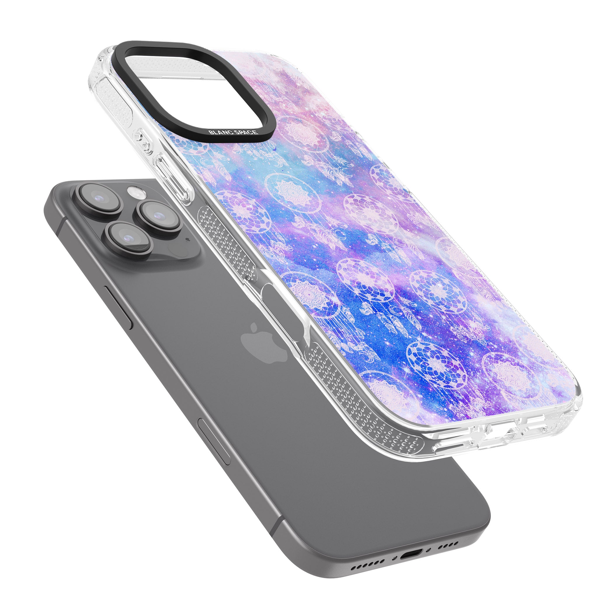 Dreamcatcher Pattern Galaxy Print Tie Dye iPhone 16 Pro Max / 16 Pro Clear Case Impact Air - Blanc Space