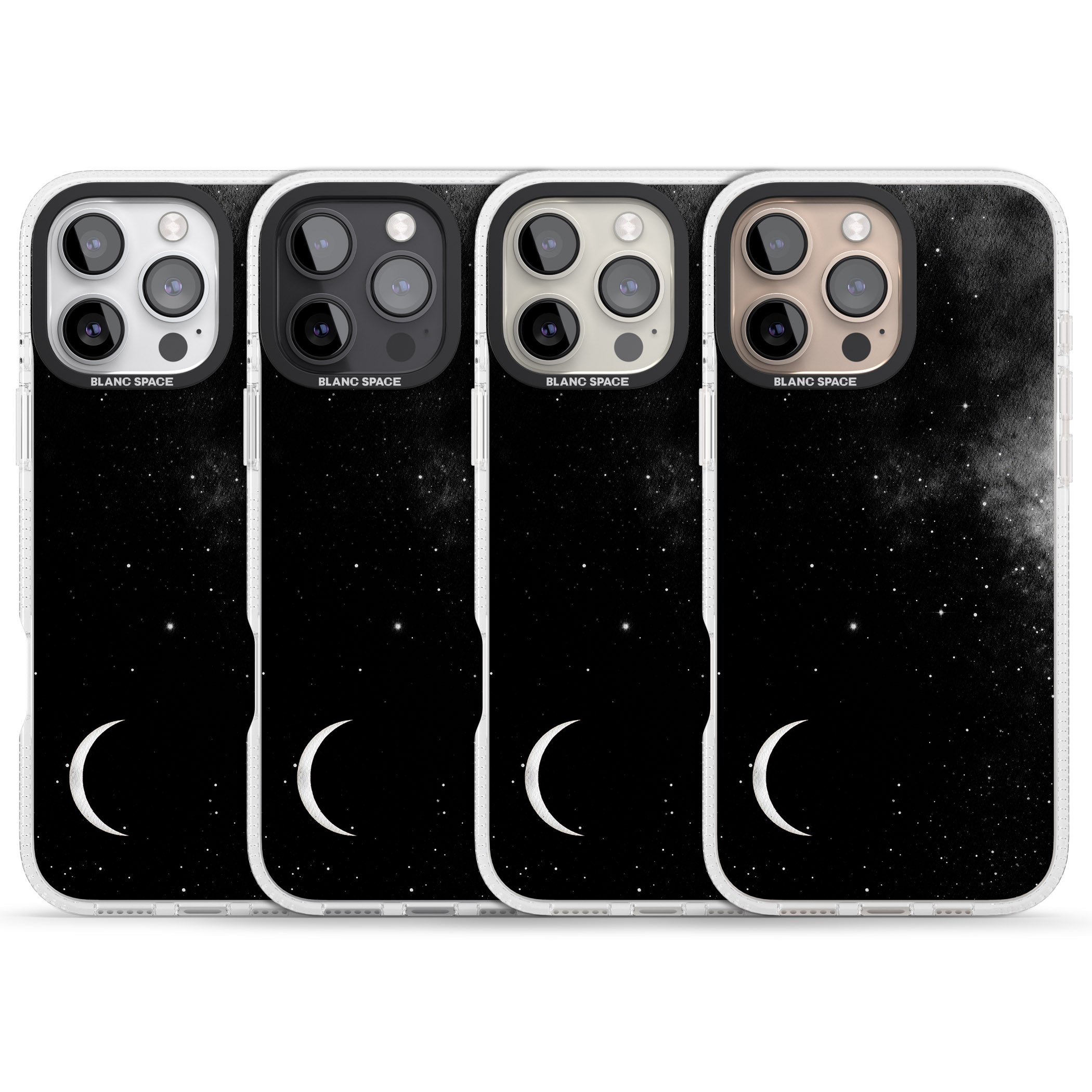 Night Sky Galaxies: Crescent Moon iPhone 16 Pro Max / 16 Pro Clear Case Impact Air - Blanc Space