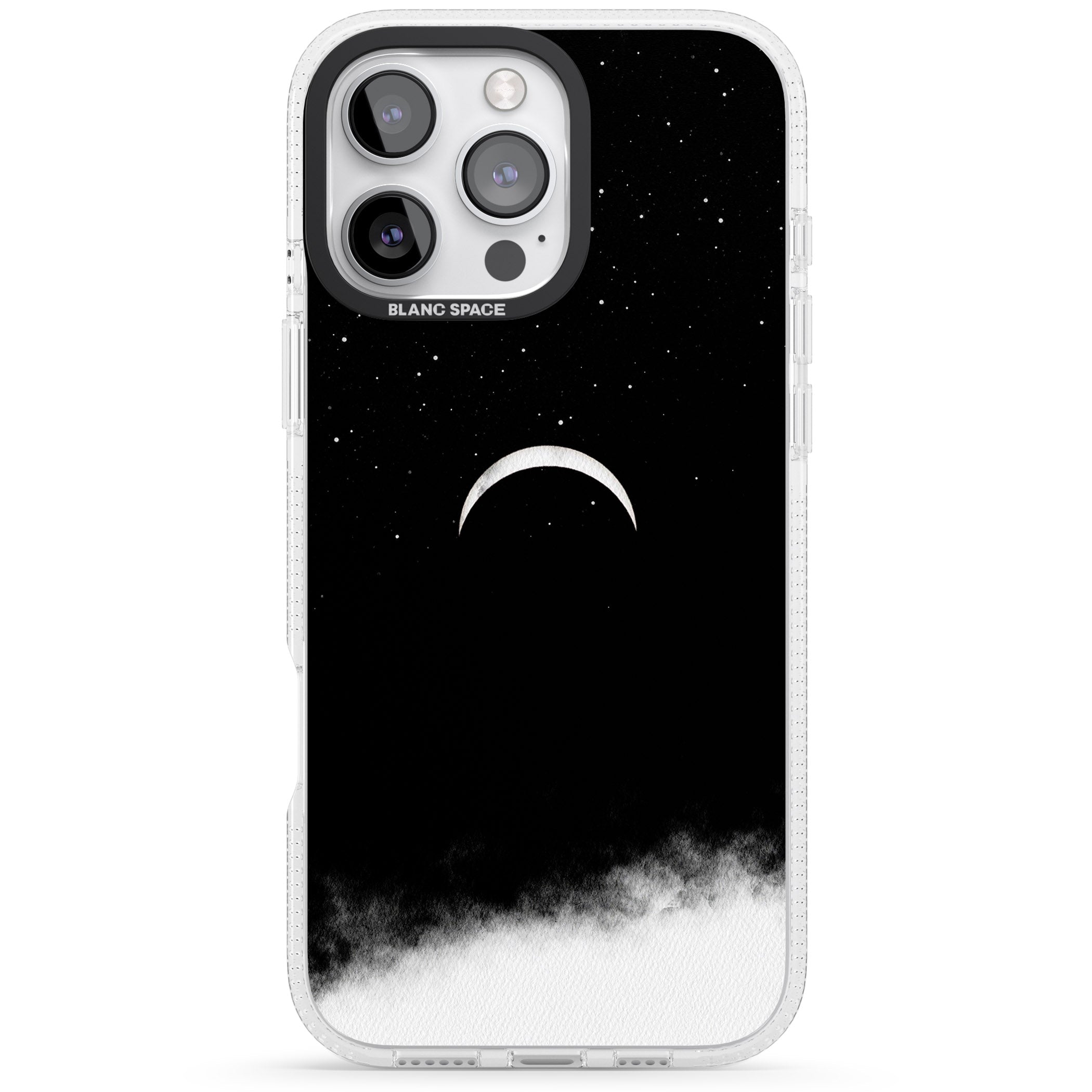 Upside Down Crescent Moon iPhone 16 Pro Max / 16 Pro Clear Case Impact Air - Blanc Space