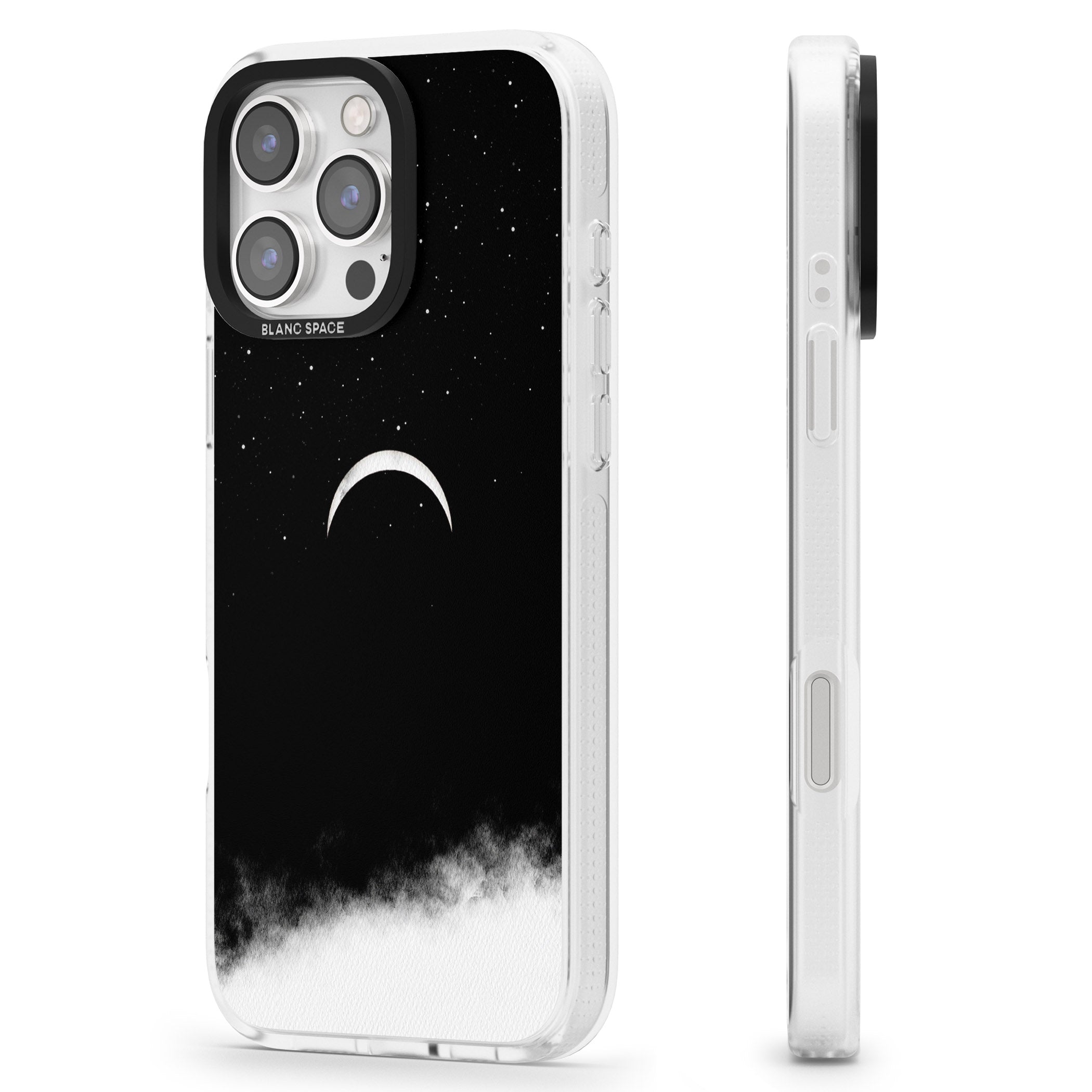 Upside Down Crescent Moon iPhone 16 Pro Max / 16 Pro Clear Case Impact Air - Blanc Space