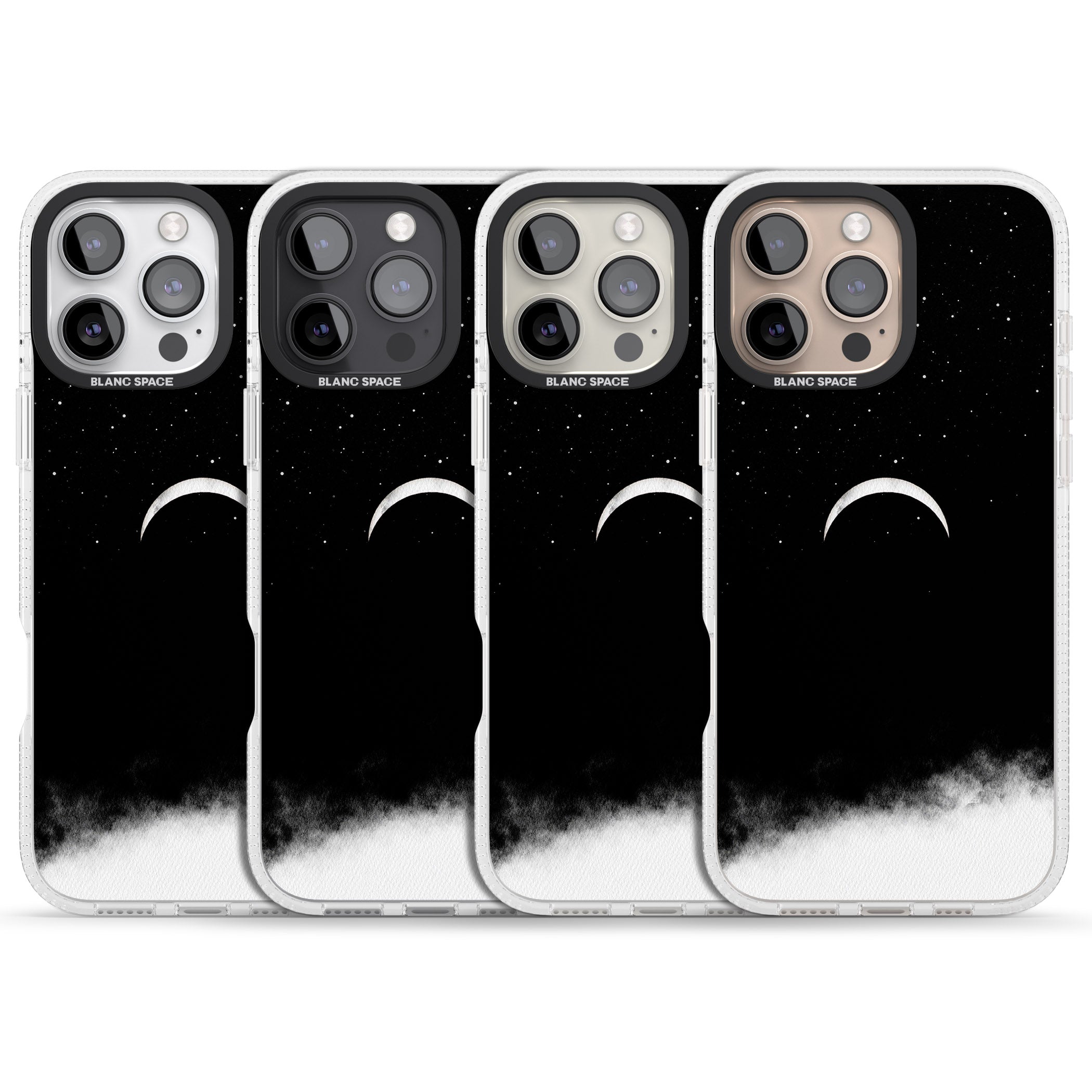Upside Down Crescent Moon iPhone 16 Pro Max / 16 Pro Clear Case Impact Air - Blanc Space