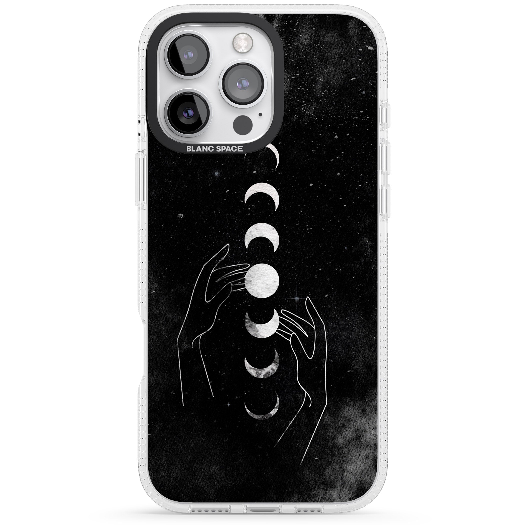 Moon Phases and Hands iPhone 16 Pro Max / 16 Pro Clear Case Impact Air - Blanc Space