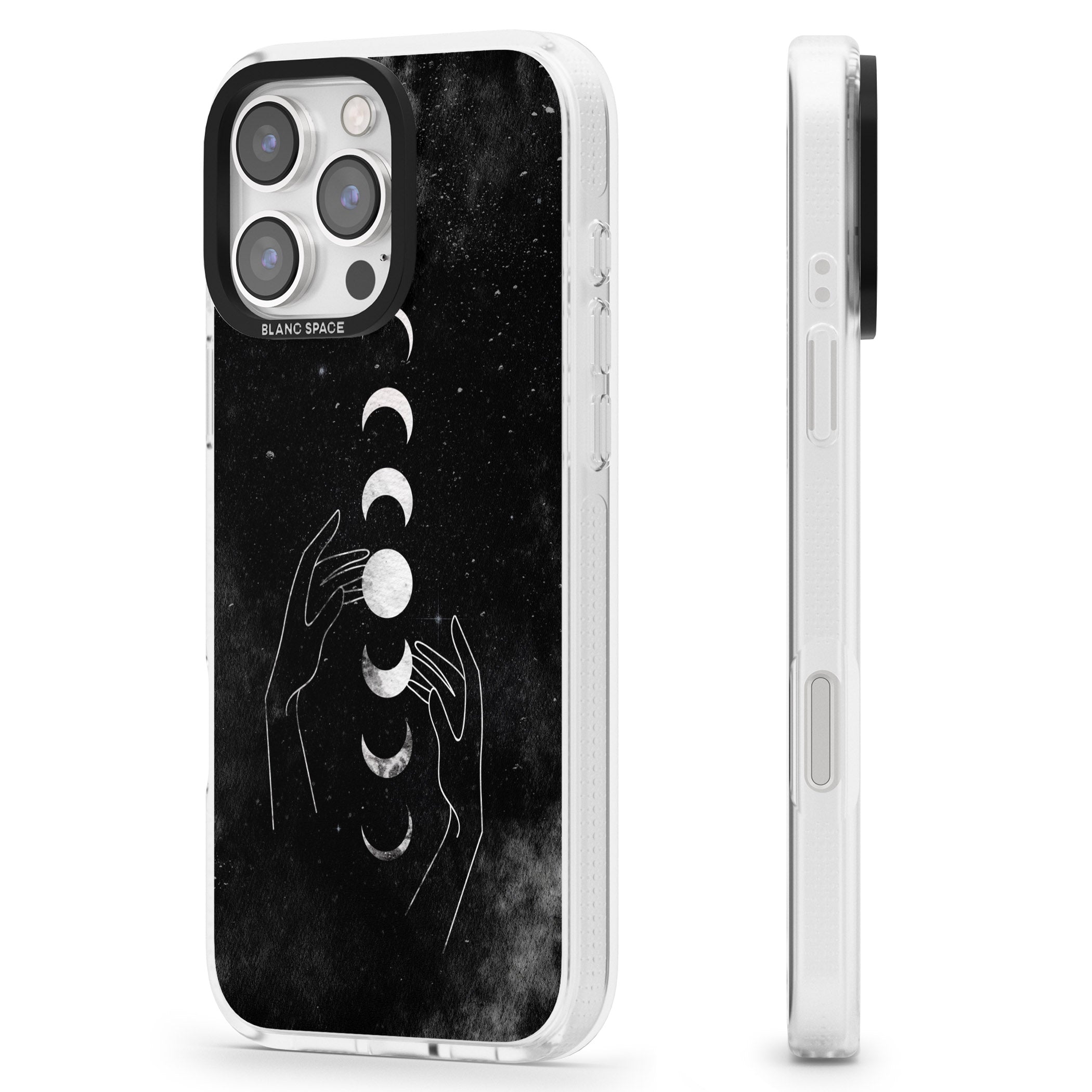 Moon Phases and Hands iPhone 16 Pro Max / 16 Pro Clear Case Impact Air - Blanc Space
