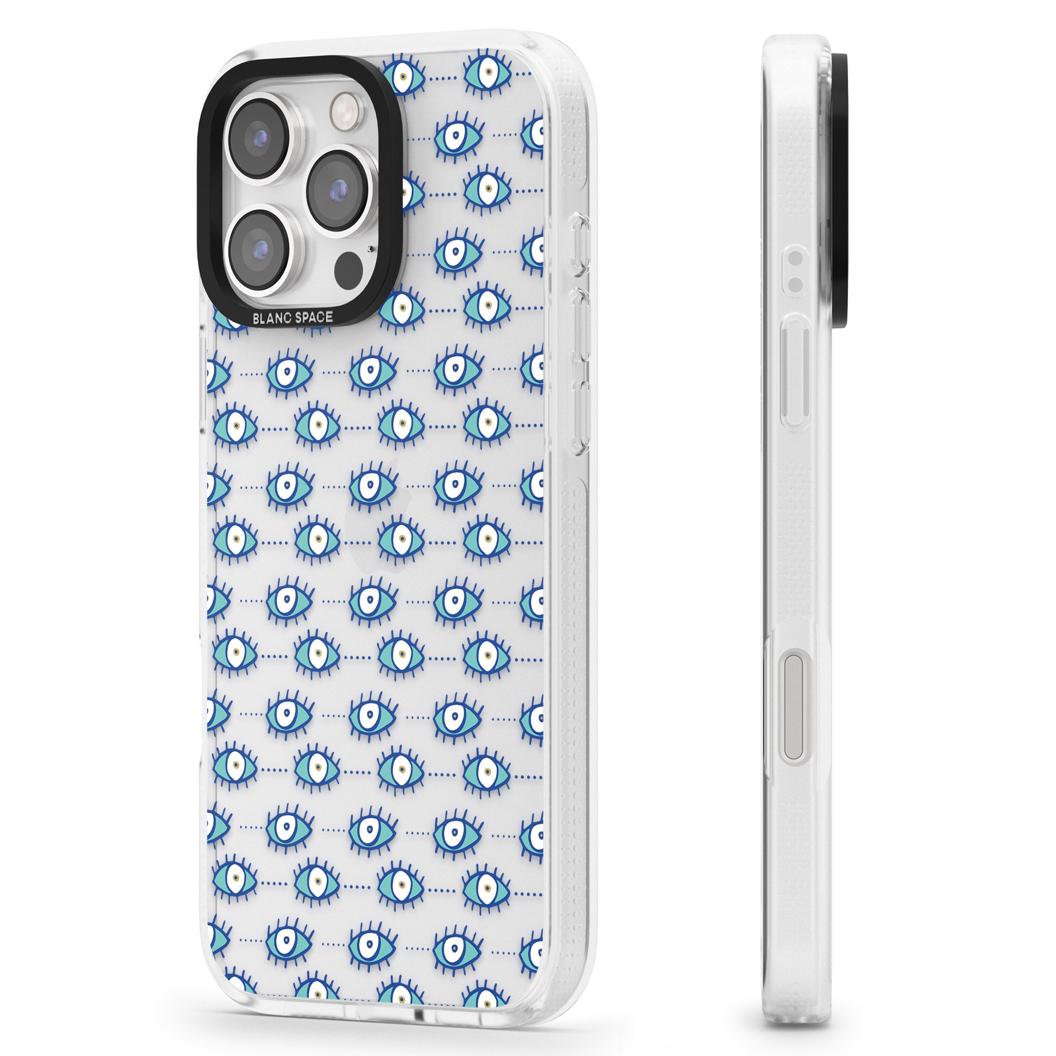 Crazy Eyes (Clear) Psychedelic Eyes Pattern iPhone 16 Pro Max / 16 Pro Clear Case Impact Air - Blanc Space