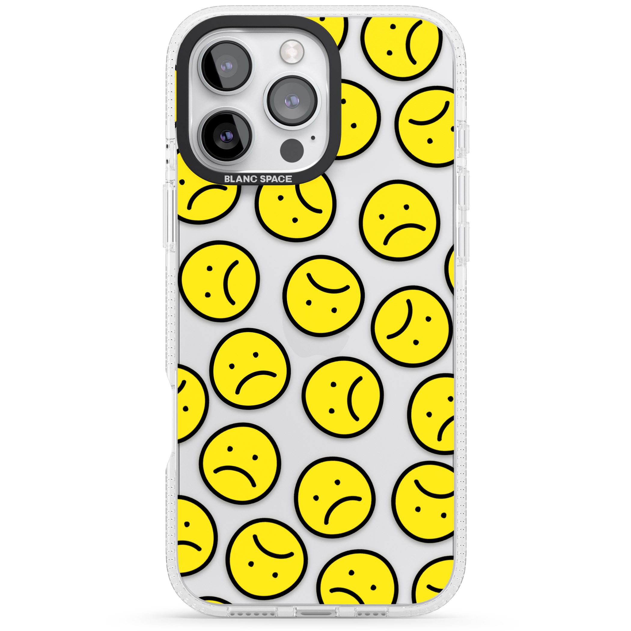 Sad Face Clear Pattern iPhone 16 Pro Max / 16 Pro Clear Case Impact Air - Blanc Space