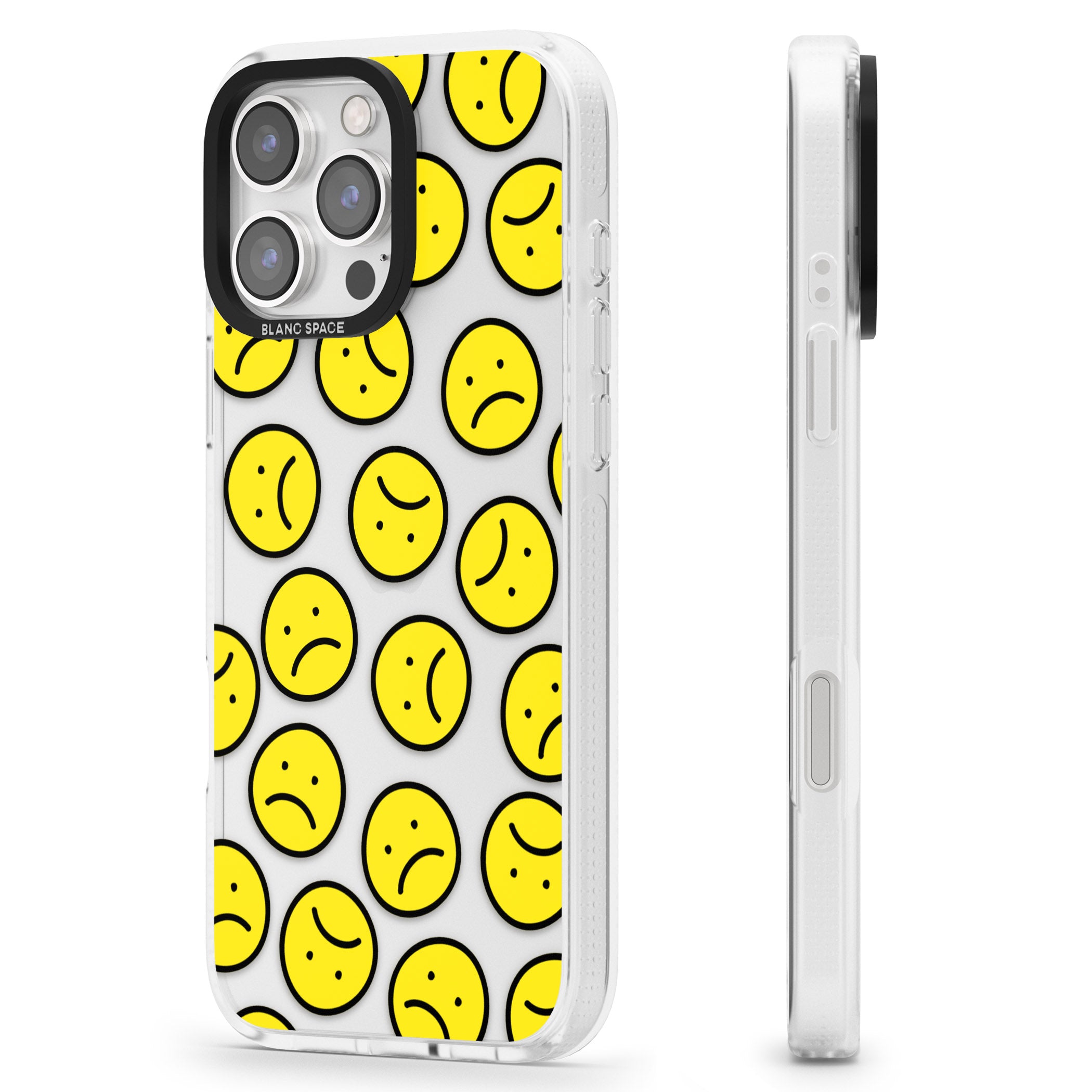 Sad Face Clear Pattern iPhone 16 Pro Max / 16 Pro Clear Case Impact Air - Blanc Space