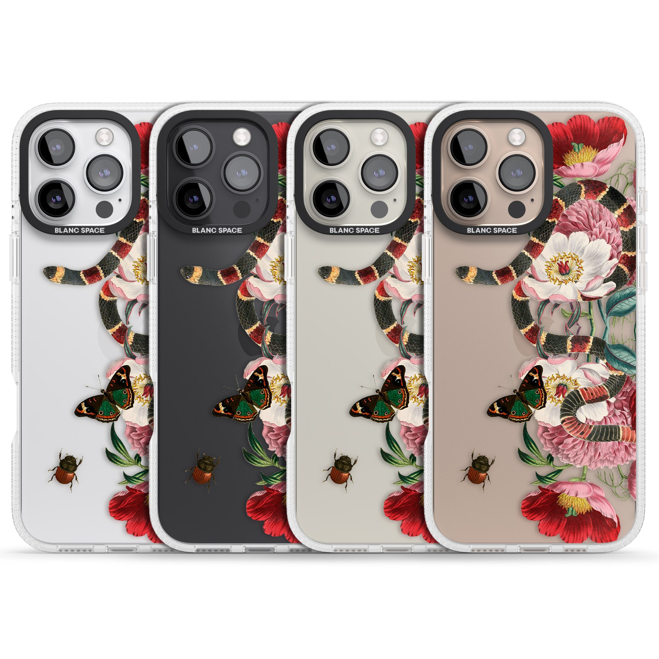 Floral Snake iPhone 16 Pro Max / 16 Pro Clear Case Impact Air - Blanc Space