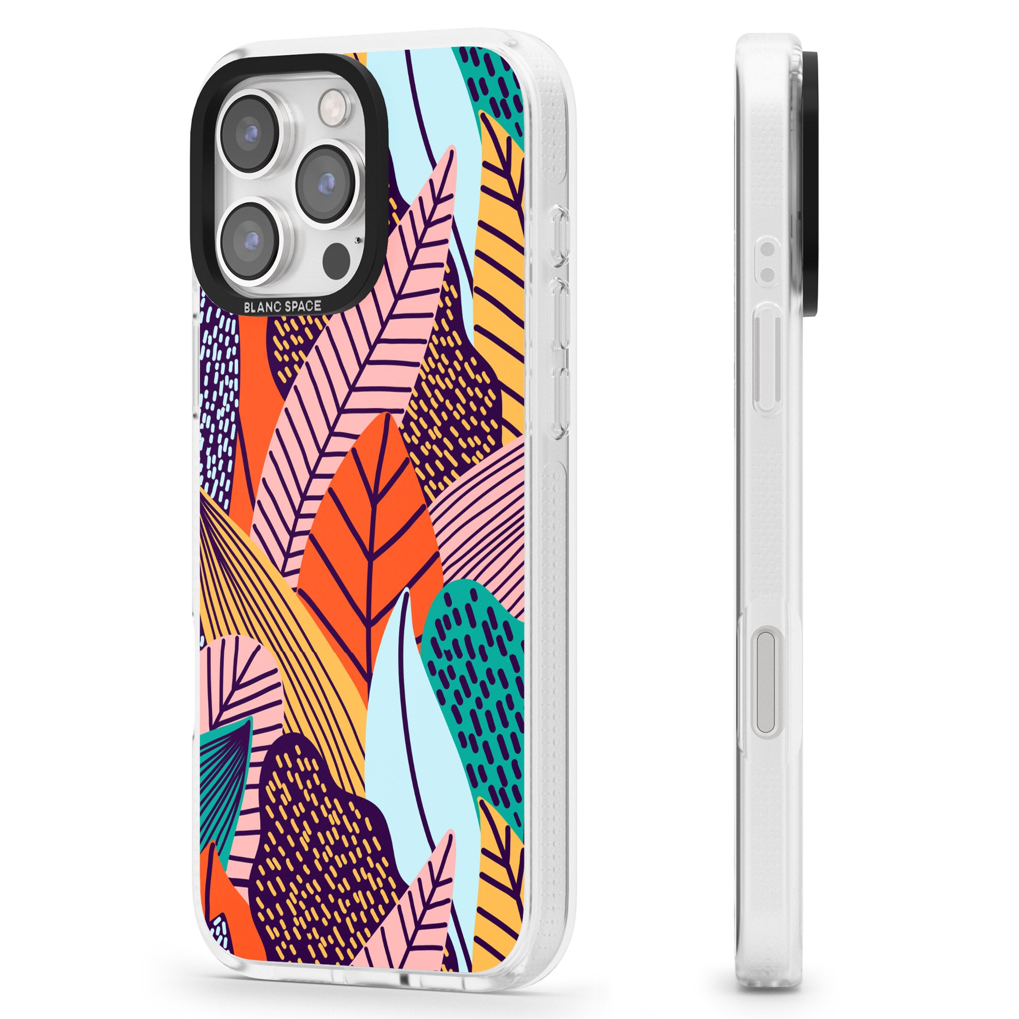 Abstract Leaves iPhone 16 Pro Max / 16 Pro Clear Case Impact Air - Blanc Space