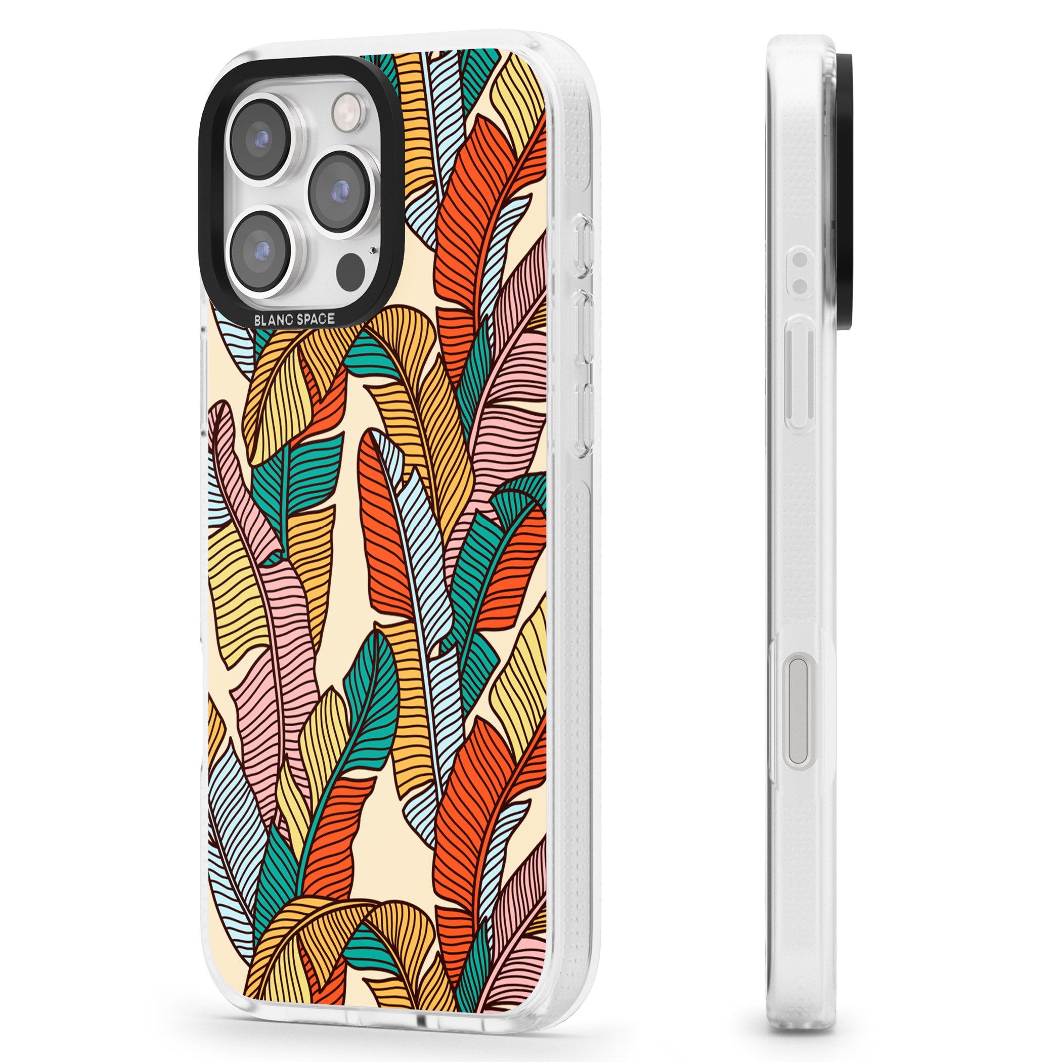 Pastel Palm Leaves iPhone 16 Pro Max / 16 Pro Clear Case Impact Air - Blanc Space