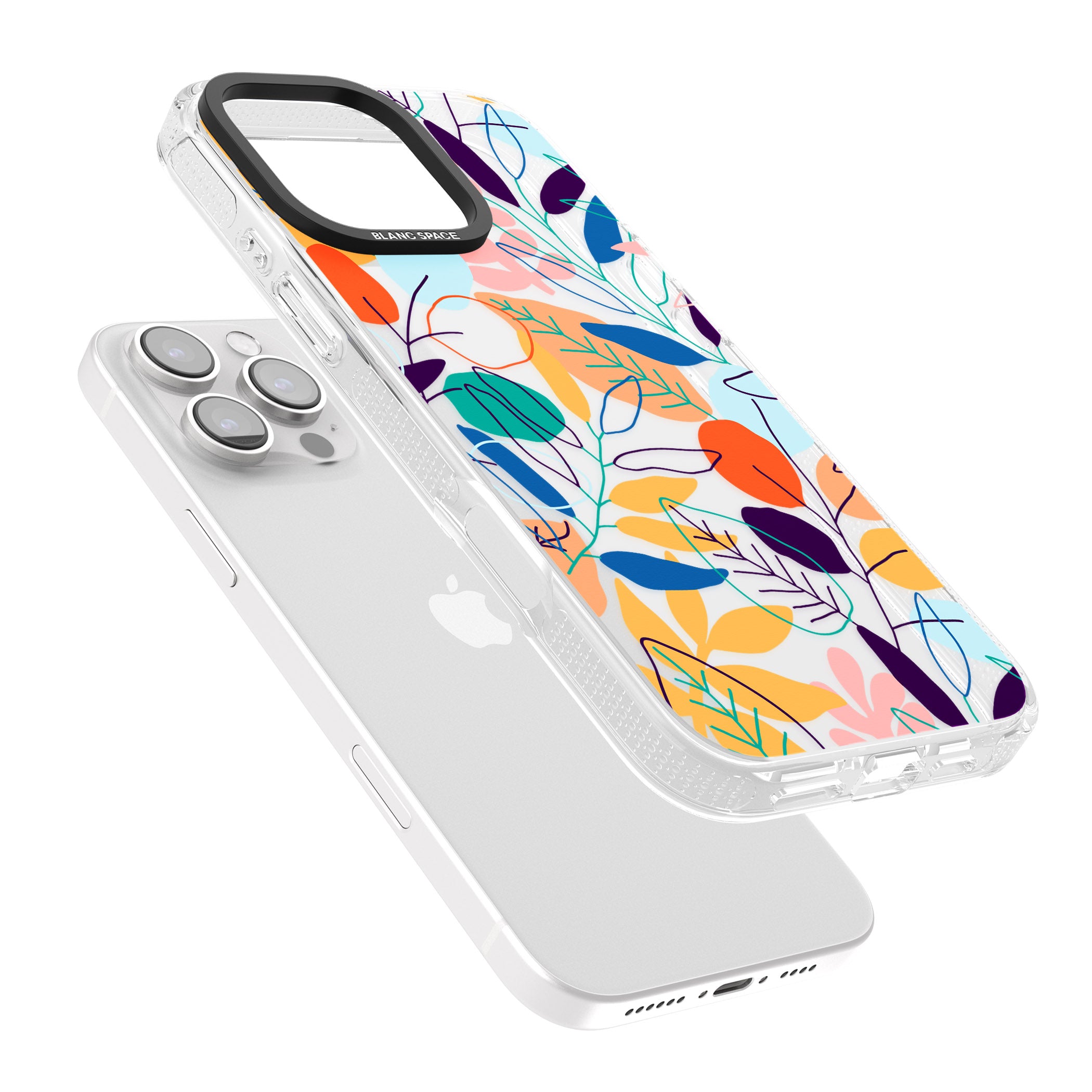 Abstract Line Drawn Leaves iPhone 16 Pro Max / 16 Pro Clear Case Impact Air - Blanc Space