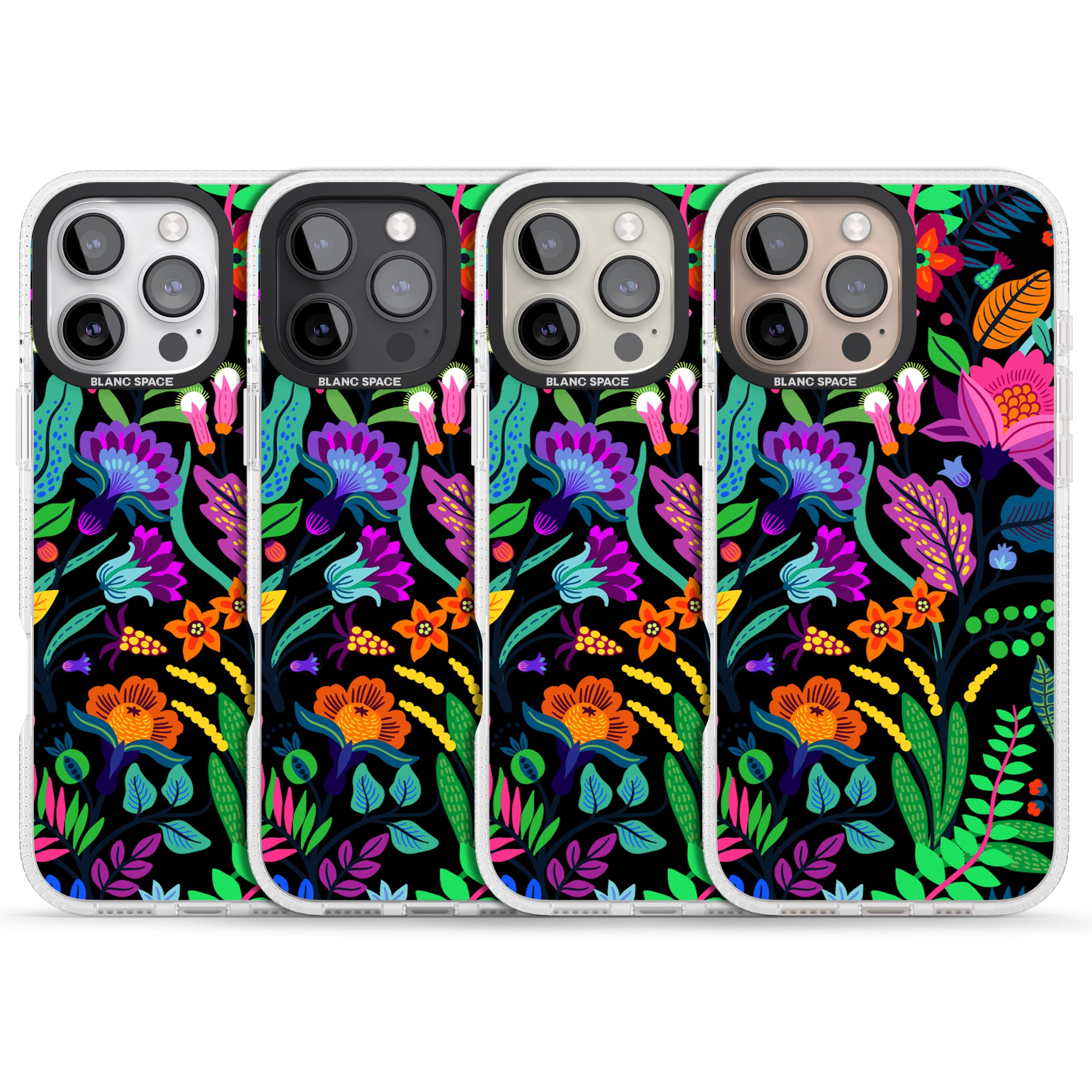 Floral Vibe (Black) iPhone 16 Pro Max / 16 Pro Clear Case Impact Air - Blanc Space