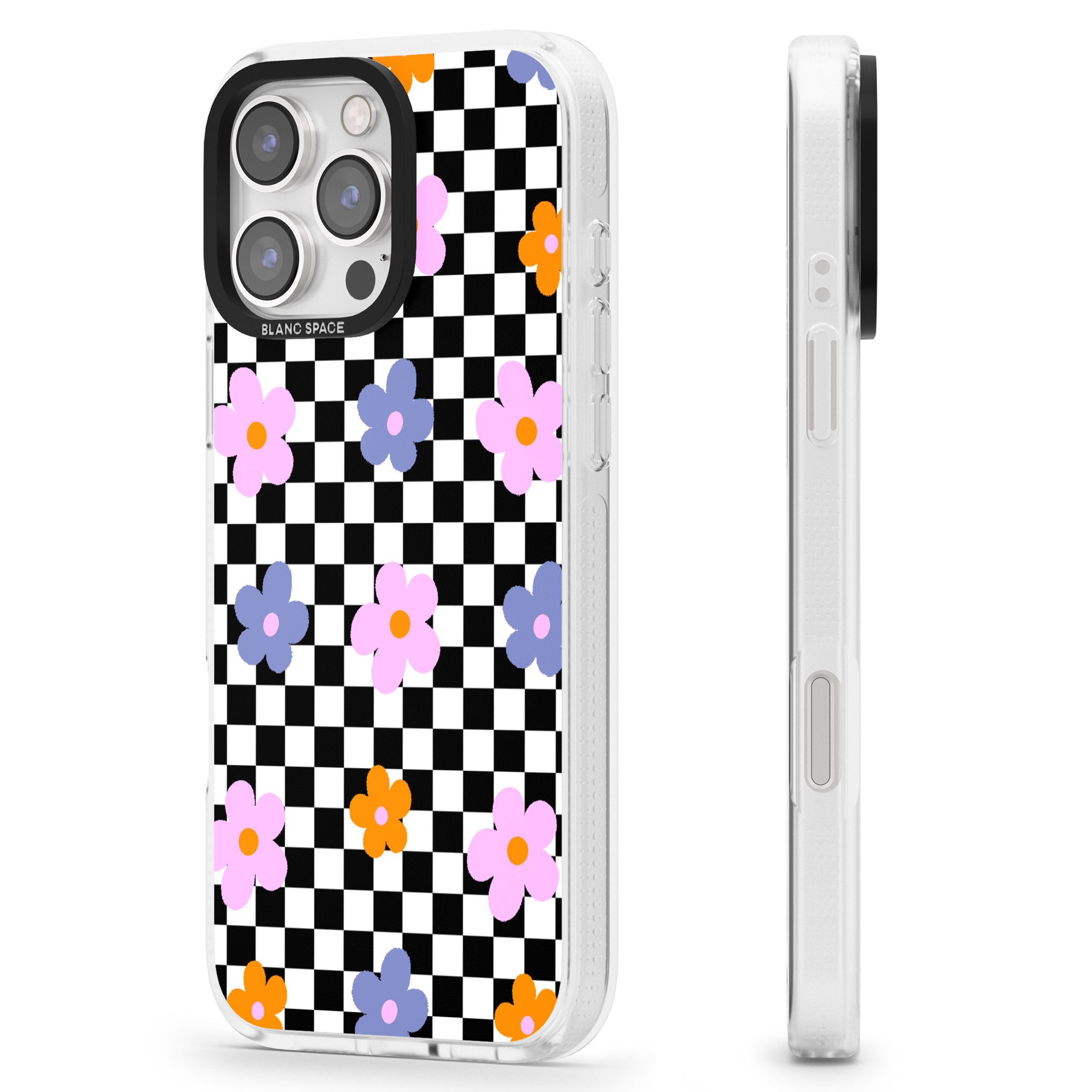 Checkered Blossom iPhone 16 Pro Max / 16 Pro Clear Case Impact Air - Blanc Space