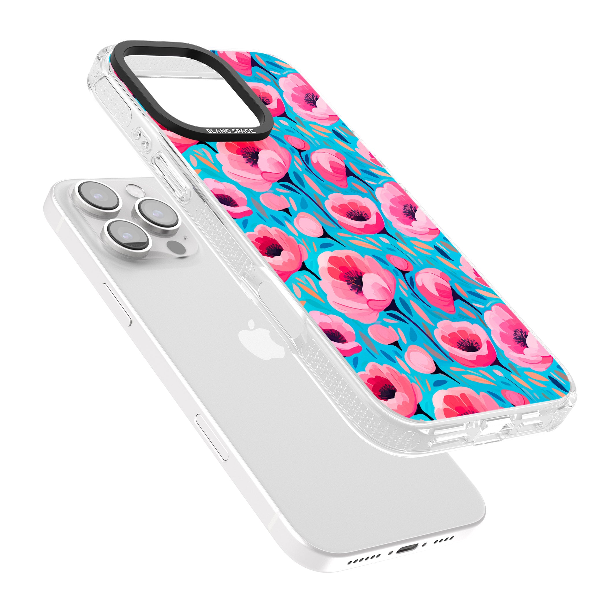 Tropical Pink Poppies iPhone 16 Pro Max / 16 Pro Clear Case Impact Air - Blanc Space