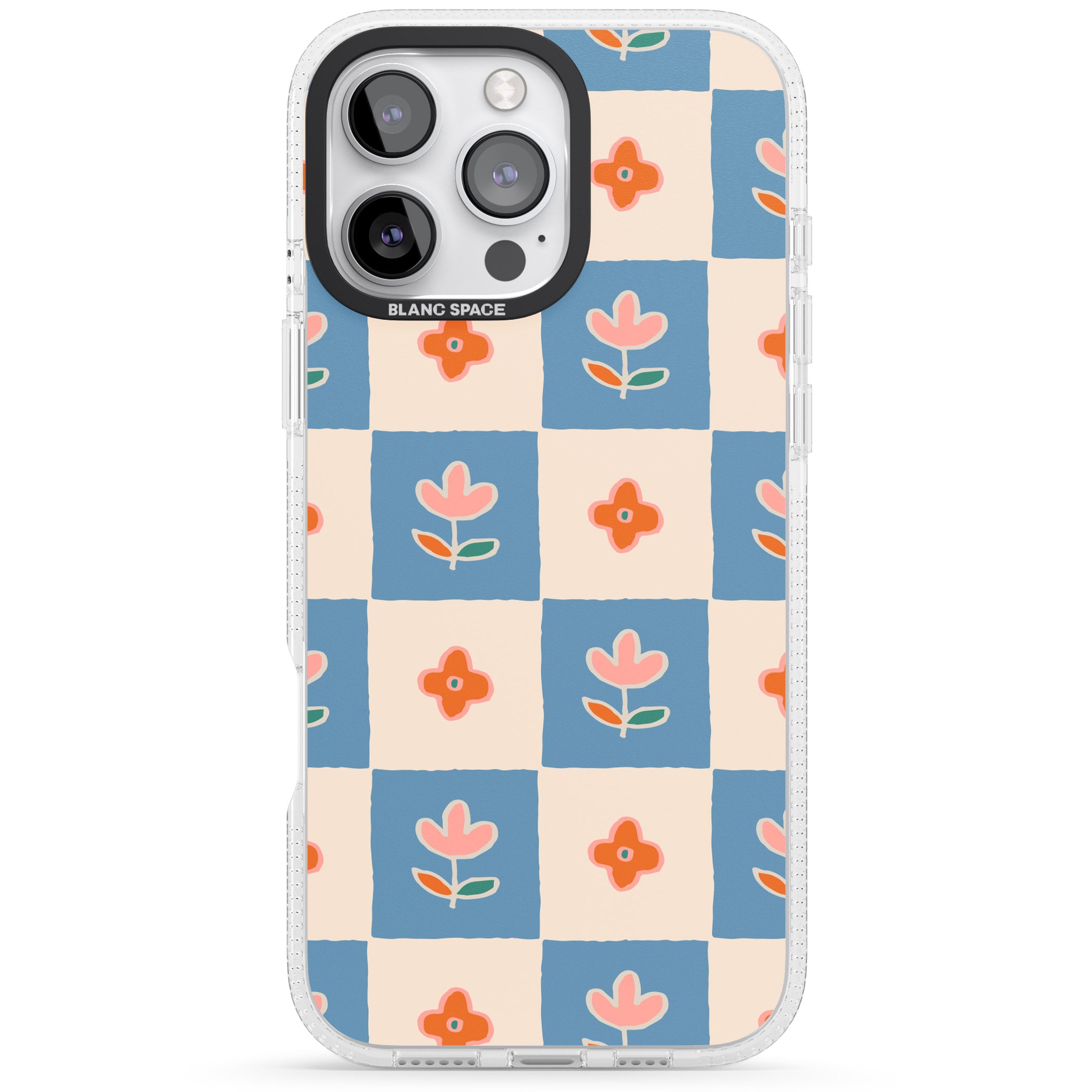 Vintage Bloom Checkered iPhone 16 Pro Max / 16 Pro Clear Case Impact Air - Blanc Space