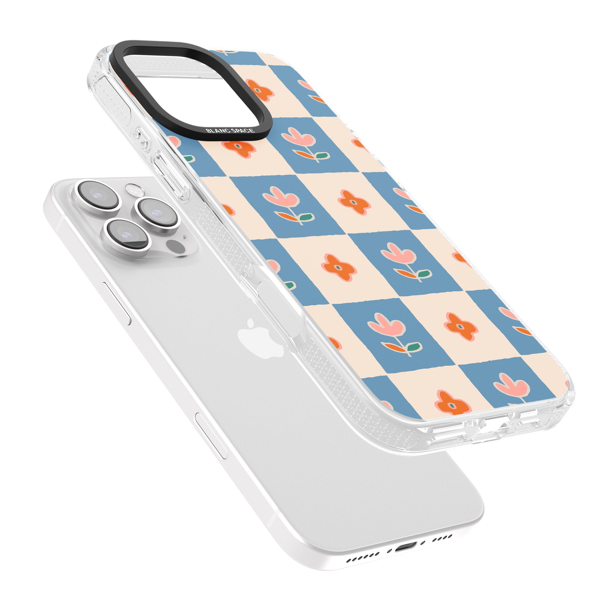 Vintage Bloom Checkered iPhone 16 Pro Max / 16 Pro Clear Case Impact Air - Blanc Space