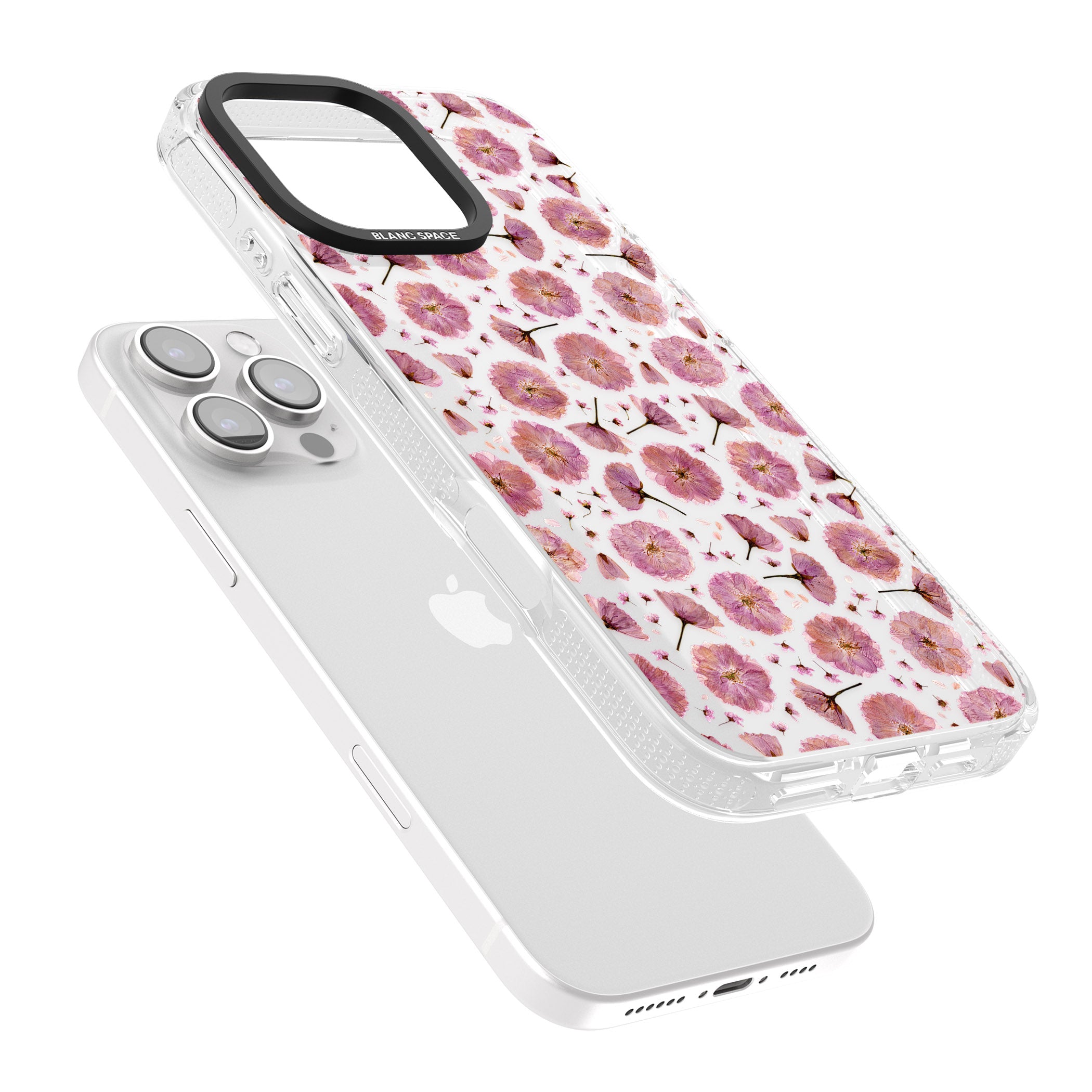 Pink Flowers & Blossoms Transparent Design iPhone 16 Pro Max / 16 Pro Clear Case Impact Air - Blanc Space