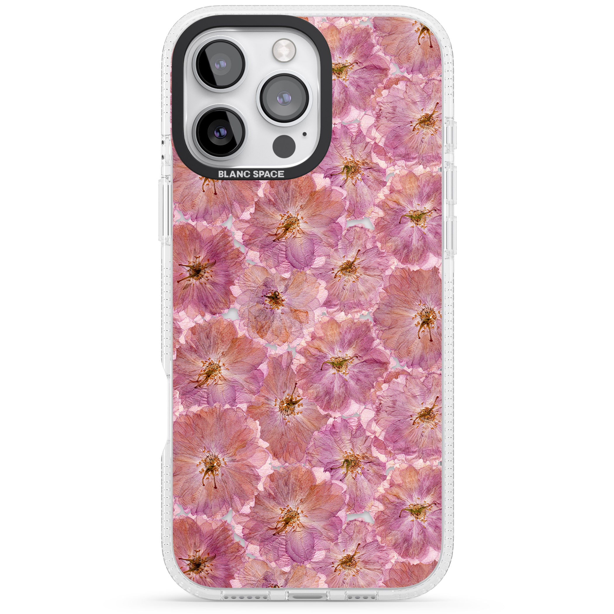Large Pink Flowers Transparent Design iPhone 16 Pro Max / 16 Pro Clear Case Impact Air - Blanc Space