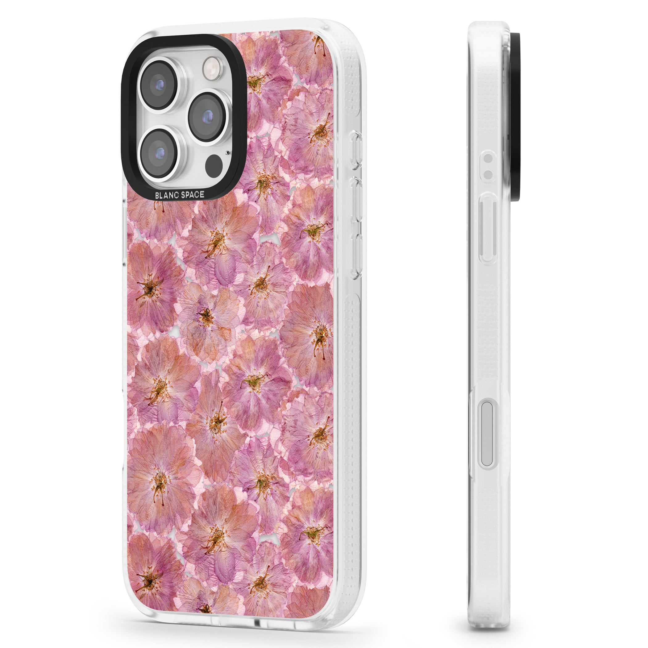 Large Pink Flowers Transparent Design iPhone 16 Pro Max / 16 Pro Clear Case Impact Air - Blanc Space