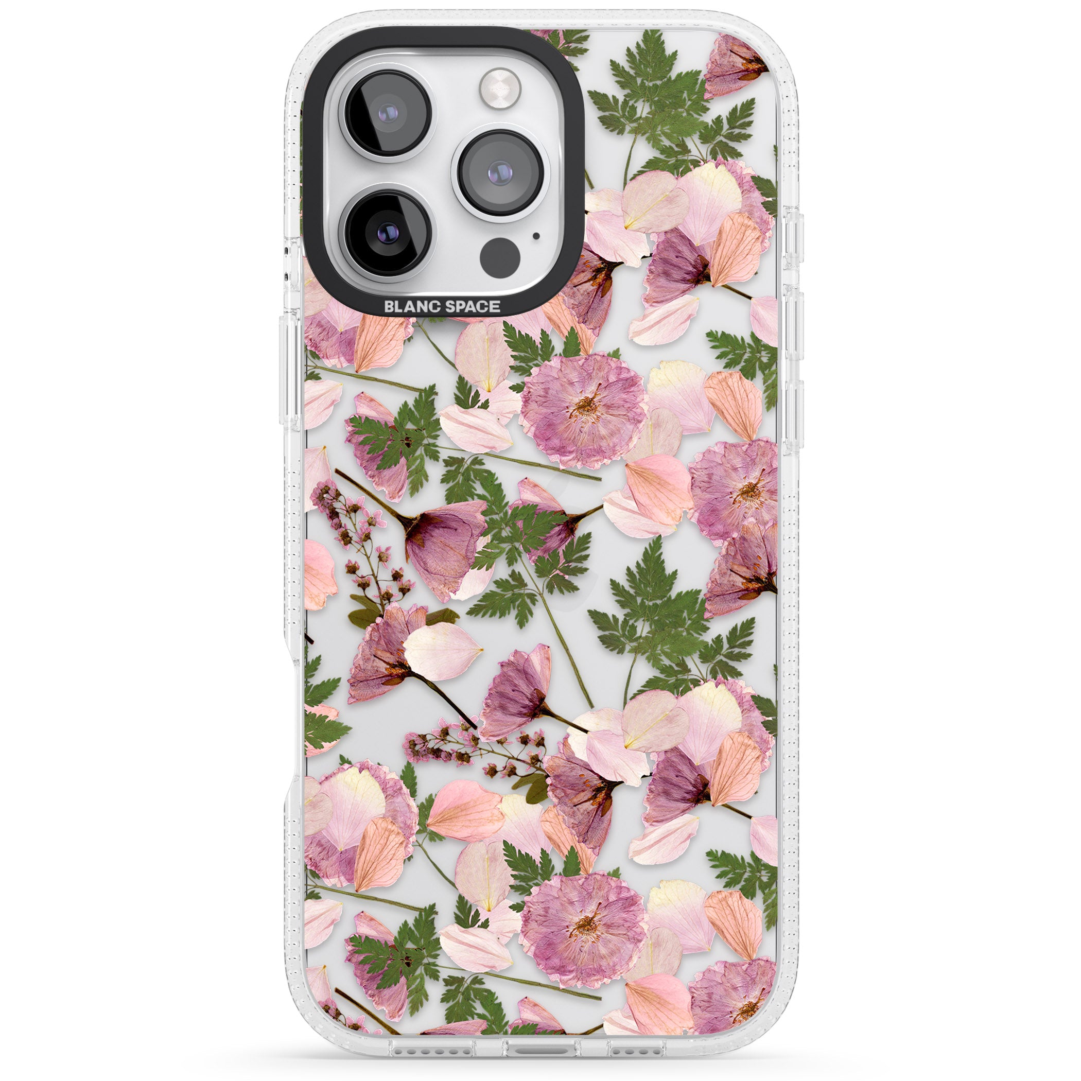 Leafy Floral Pattern Transparent Design iPhone 16 Pro Max / 16 Pro Clear Case Impact Air - Blanc Space