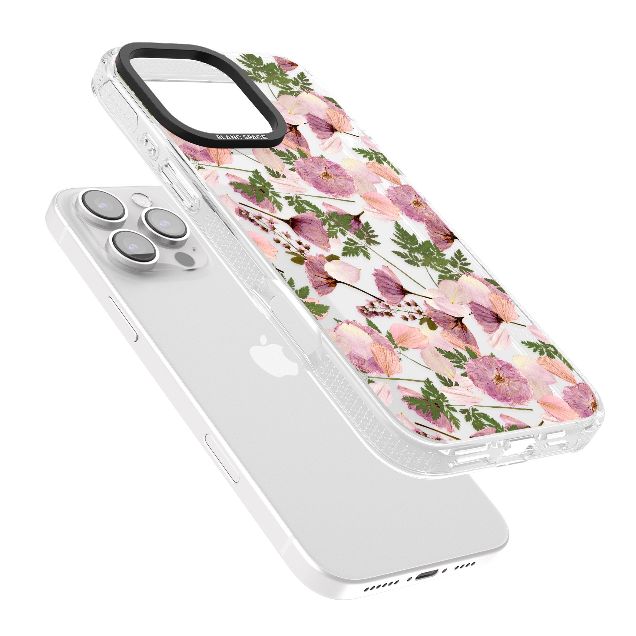 Leafy Floral Pattern Transparent Design iPhone 16 Pro Max / 16 Pro Clear Case Impact Air - Blanc Space