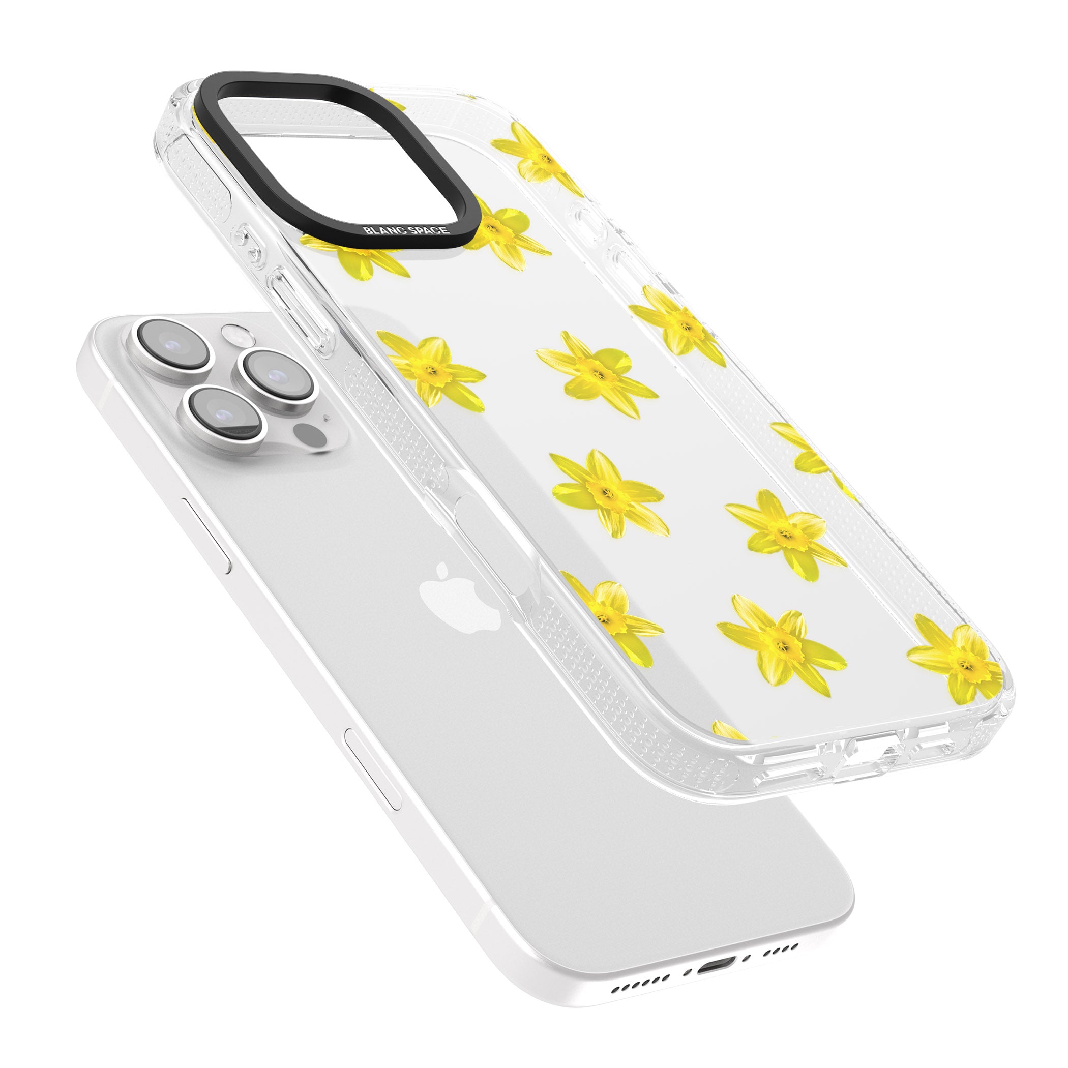 Daffodils Transparent Pattern iPhone 16 Pro Max / 16 Pro Clear Case Impact Air - Blanc Space