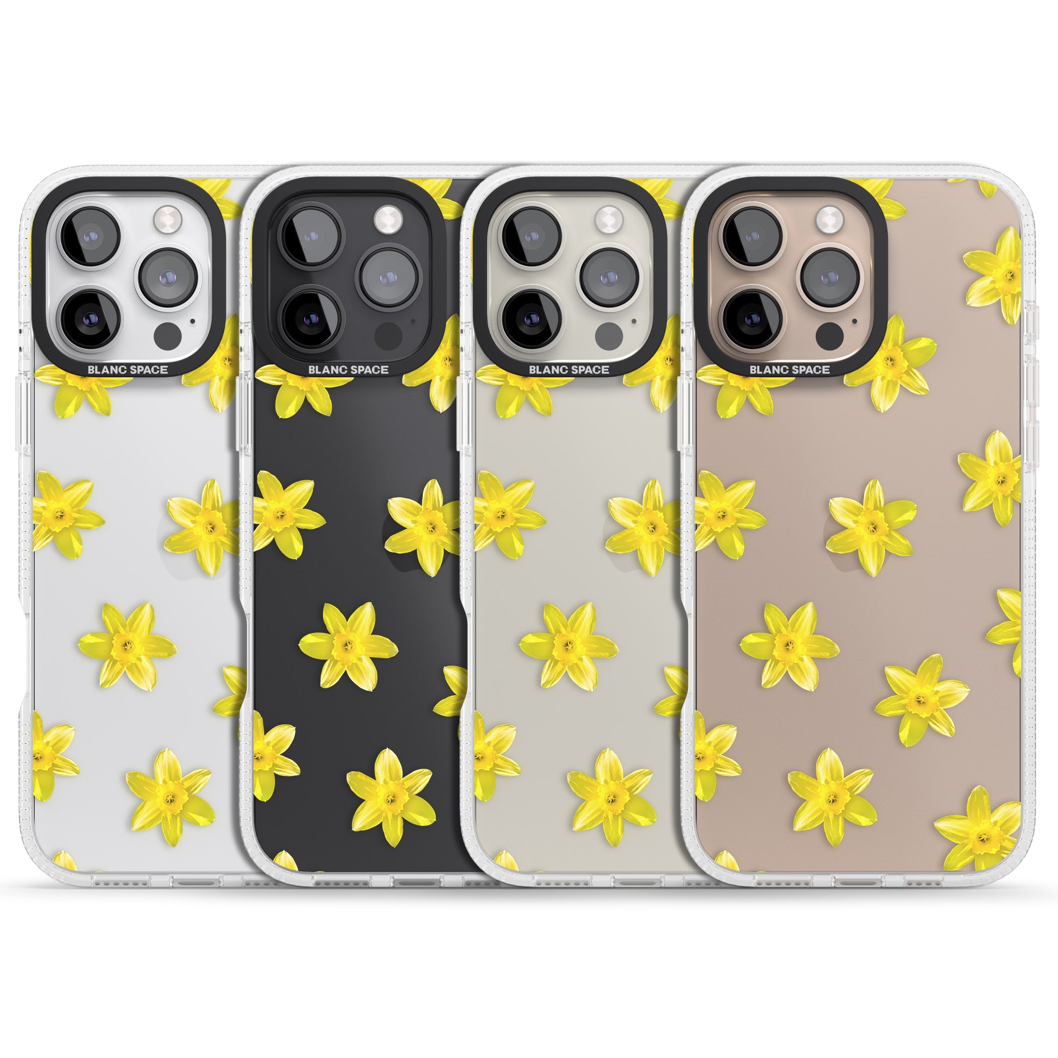 Daffodils Transparent Pattern iPhone 16 Pro Max / 16 Pro Clear Case Impact Air - Blanc Space