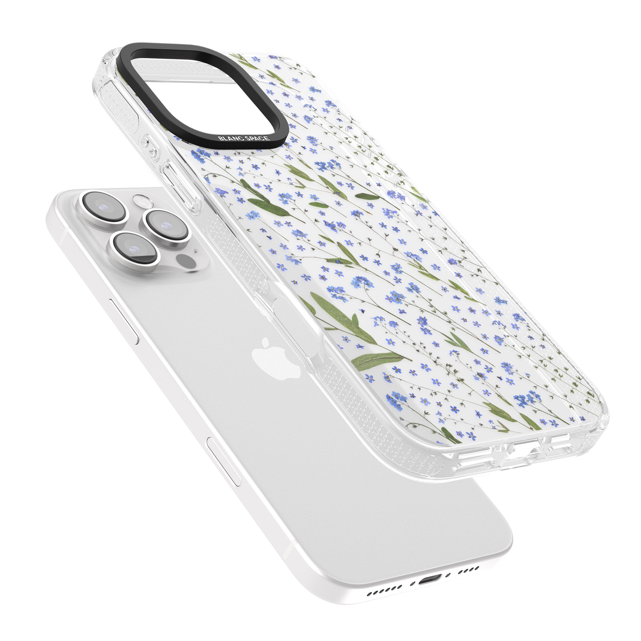 Blue Wild Flower Design iPhone 16 Pro Max / 16 Pro Clear Case Impact Air - Blanc Space
