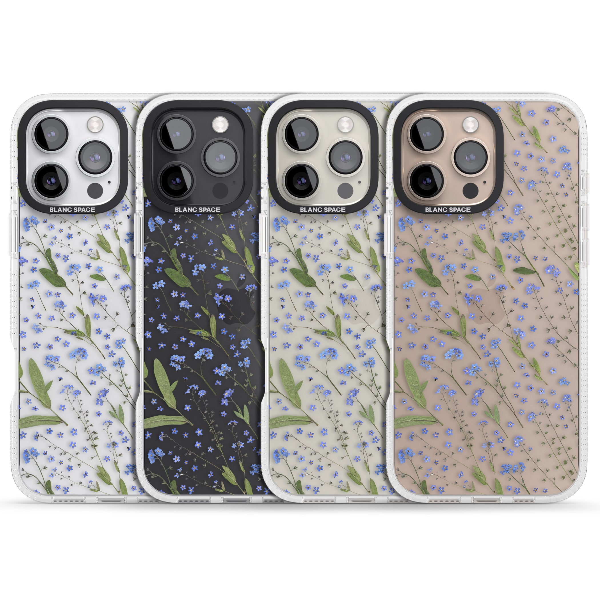 Blue Wild Flower Design iPhone 16 Pro Max / 16 Pro Clear Case Impact Air - Blanc Space