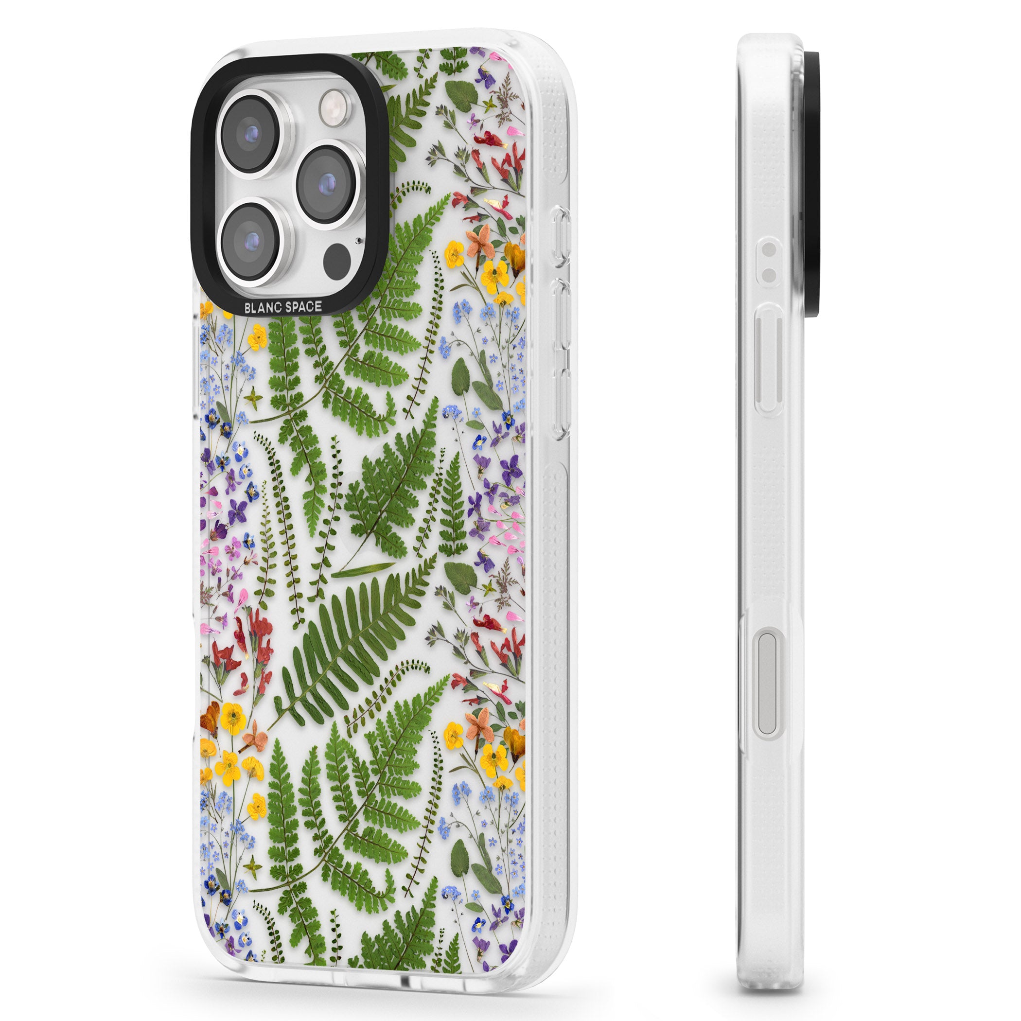 Busy Floral and Fern Design iPhone 16 Pro Max / 16 Pro Clear Case Impact Air - Blanc Space