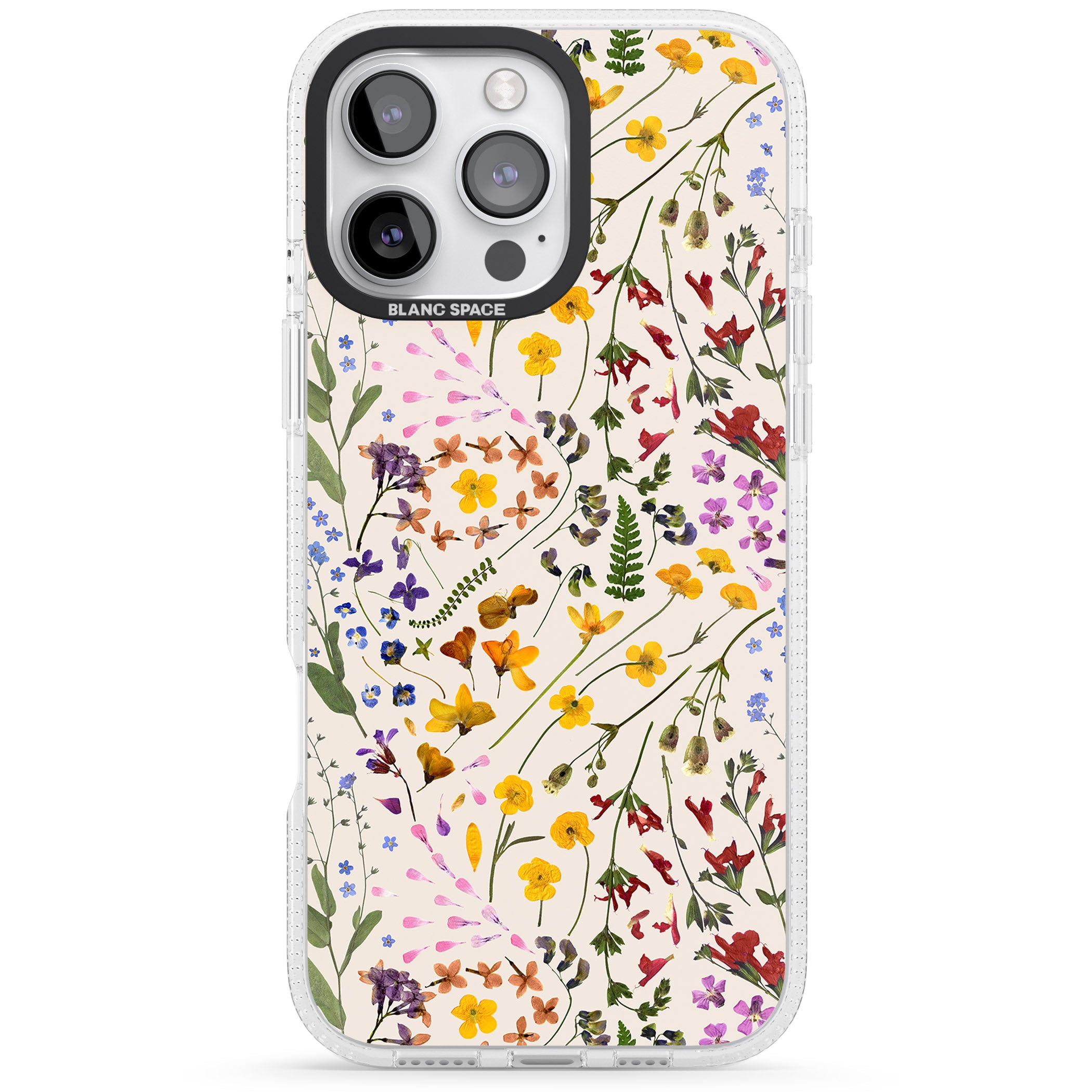 Wildflower & Leaves Cluster Design - Cream iPhone 16 Pro Max / 16 Pro Clear Case Impact Air - Blanc Space