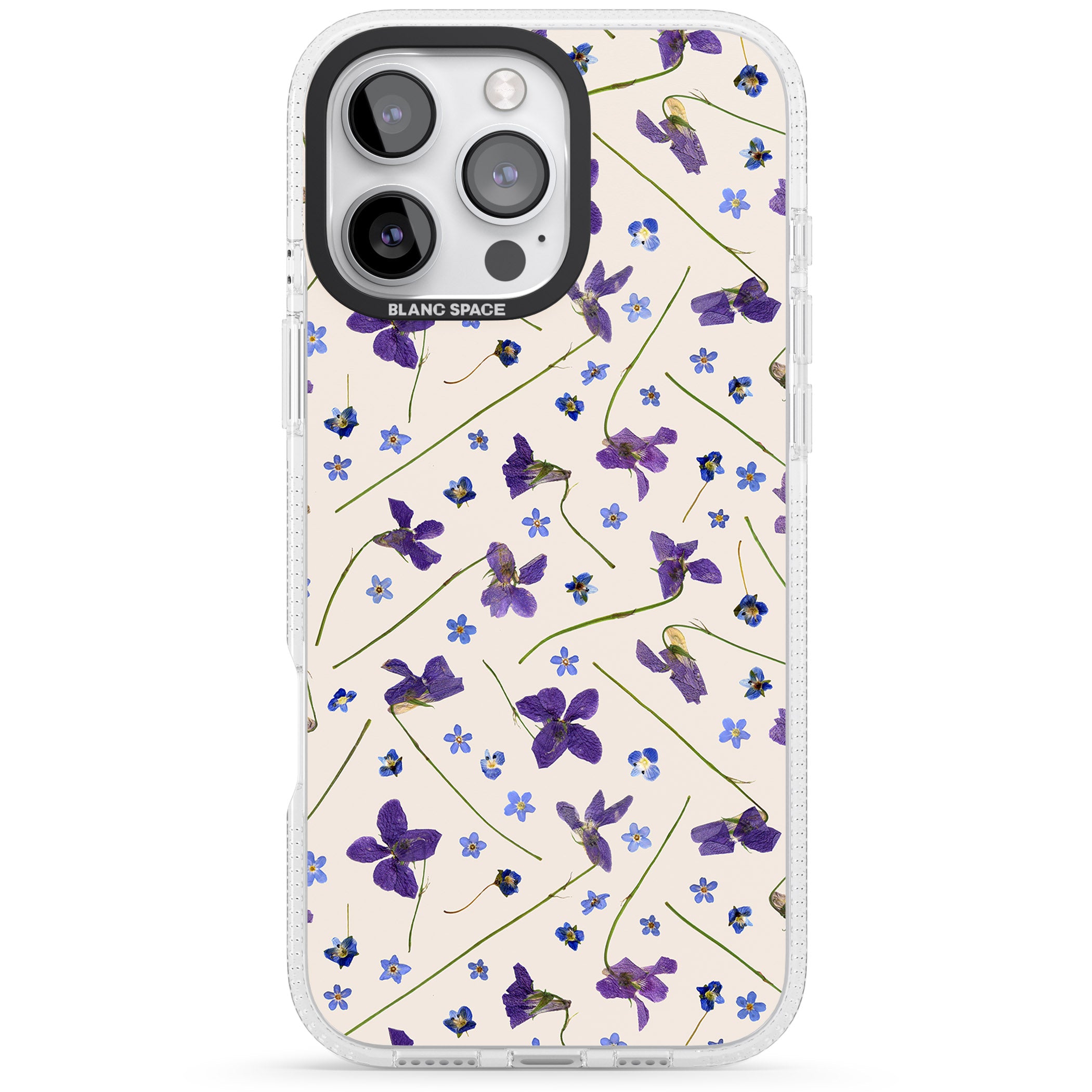 Violet Floral Pattern Design - Cream iPhone 16 Pro Max / 16 Pro Clear Case Impact Air - Blanc Space